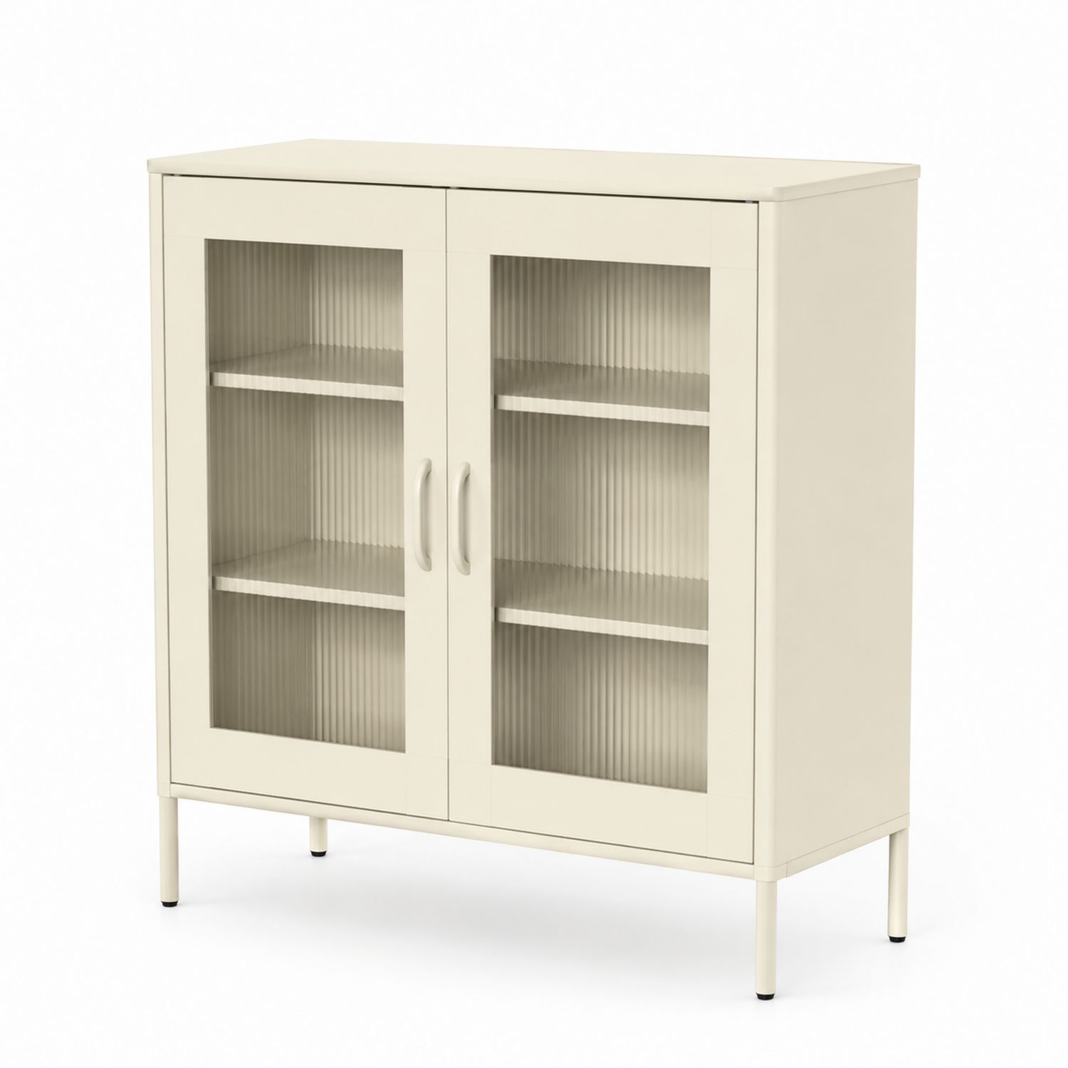 Buffet de cuisine 2 portes vitrées en métal couleur Crème-solvirekan