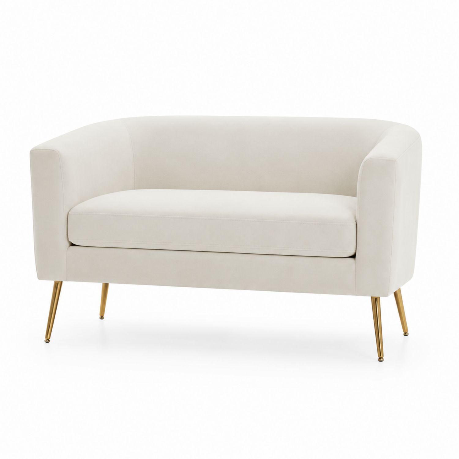 Canapé deux places en tissu beige avec pieds en métal doré-solvirekan