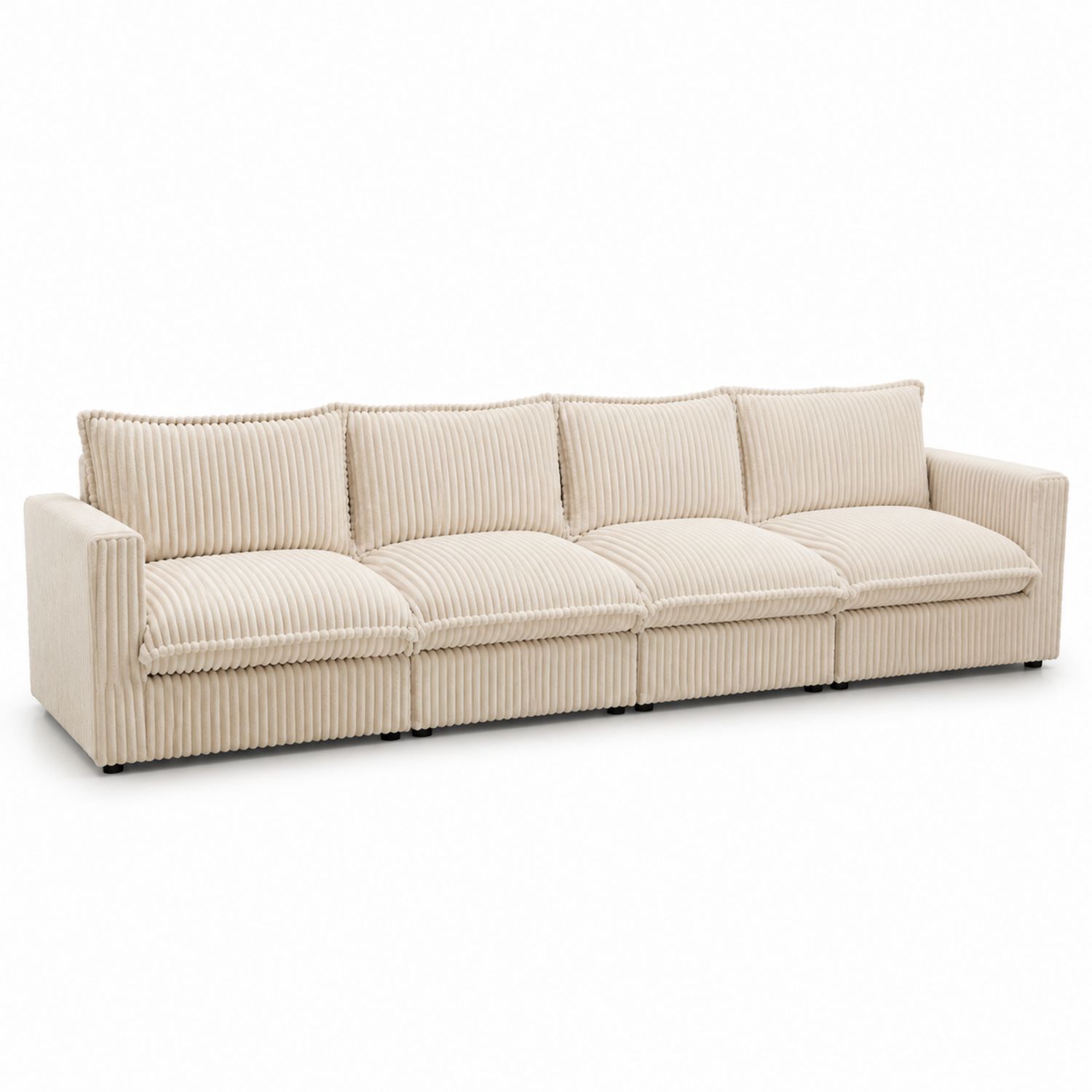 Canapé modulable en velours côtelé beige 4 places-solvirekan