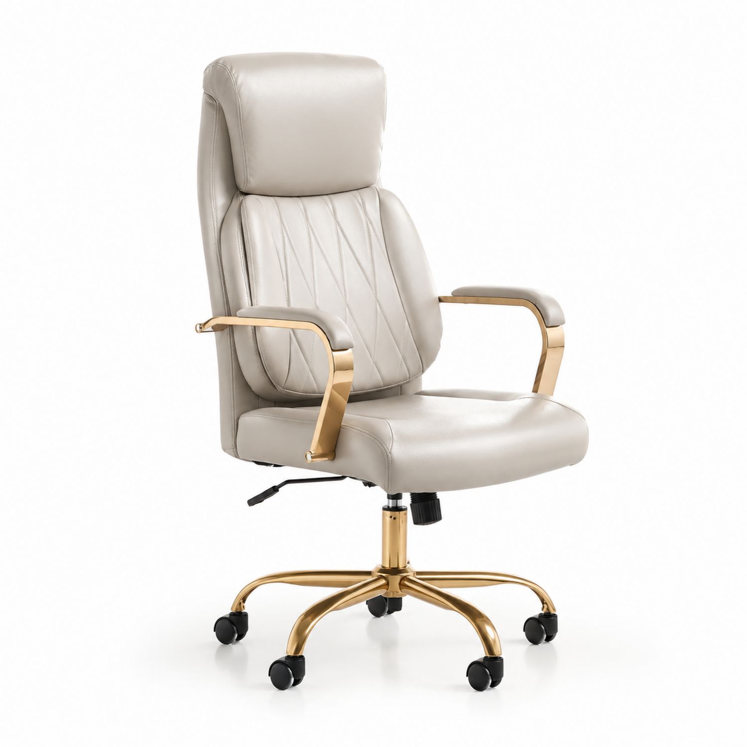 Chaise de bureau en cuir avec accoudoirs dorés, Gris Clair-solvirekan