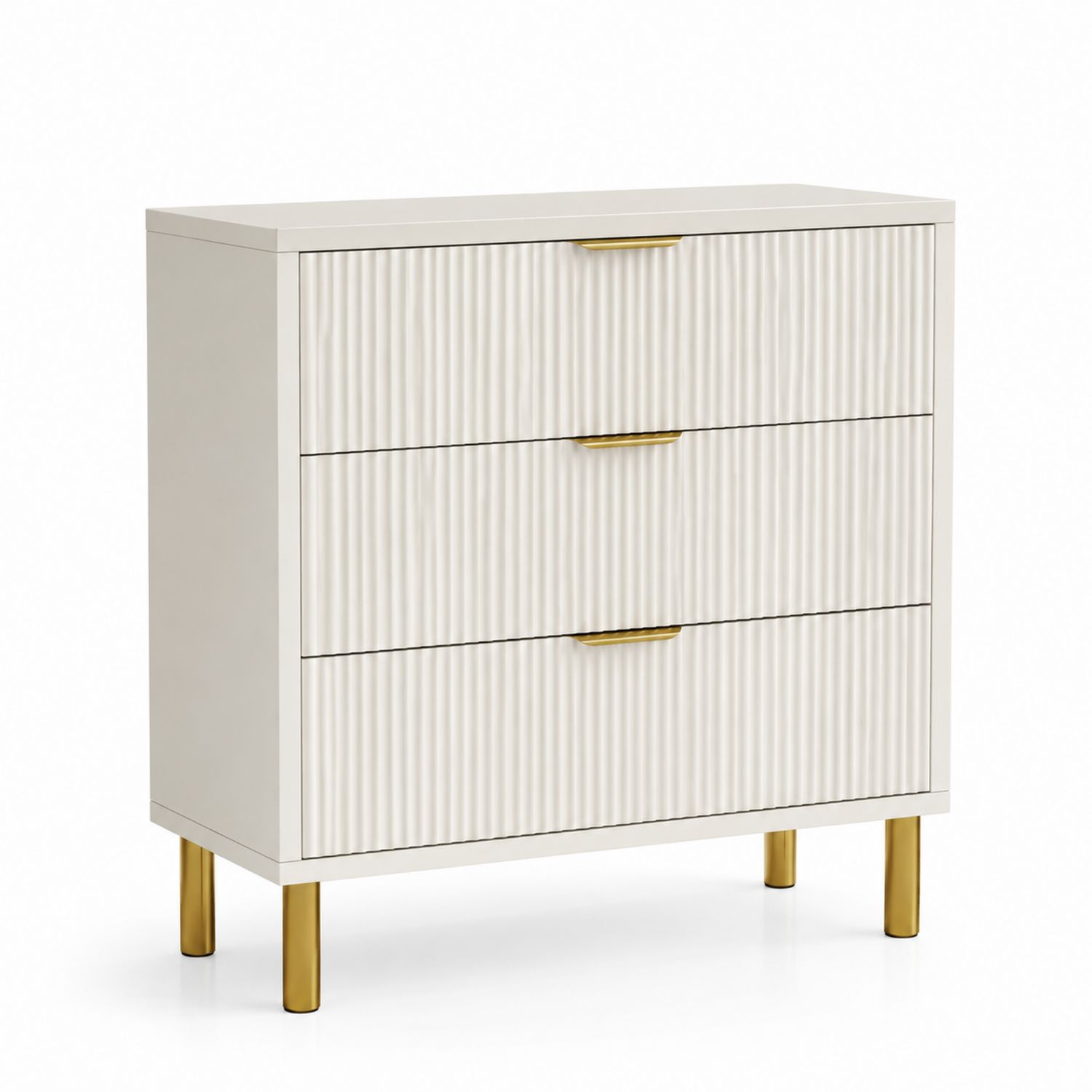 Commode rectangle 3 tiroirs bois métal Blanc/Or-solvirekan