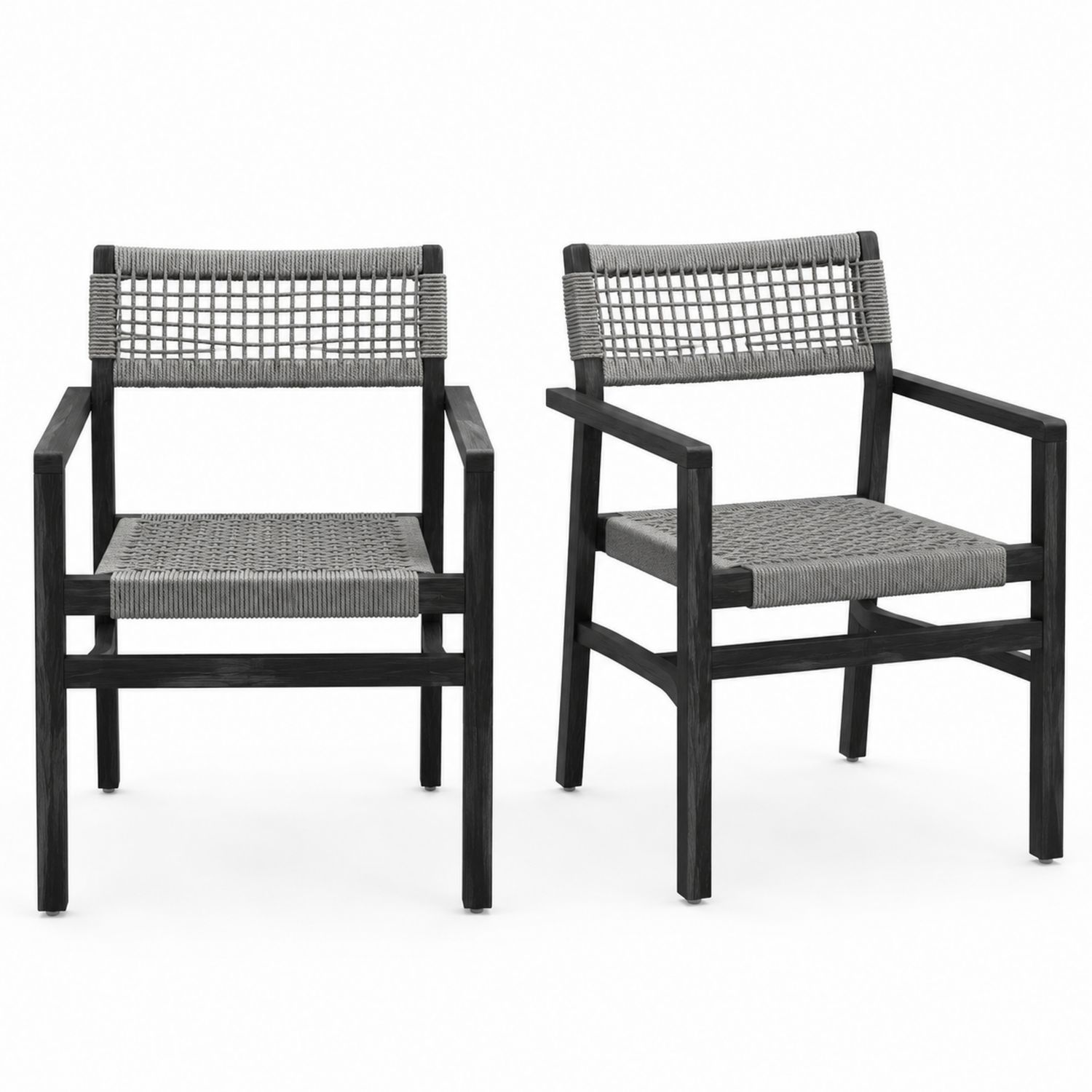 Set de 2 chaises d'extérieur en bois et corde polyester gris-solvirekan