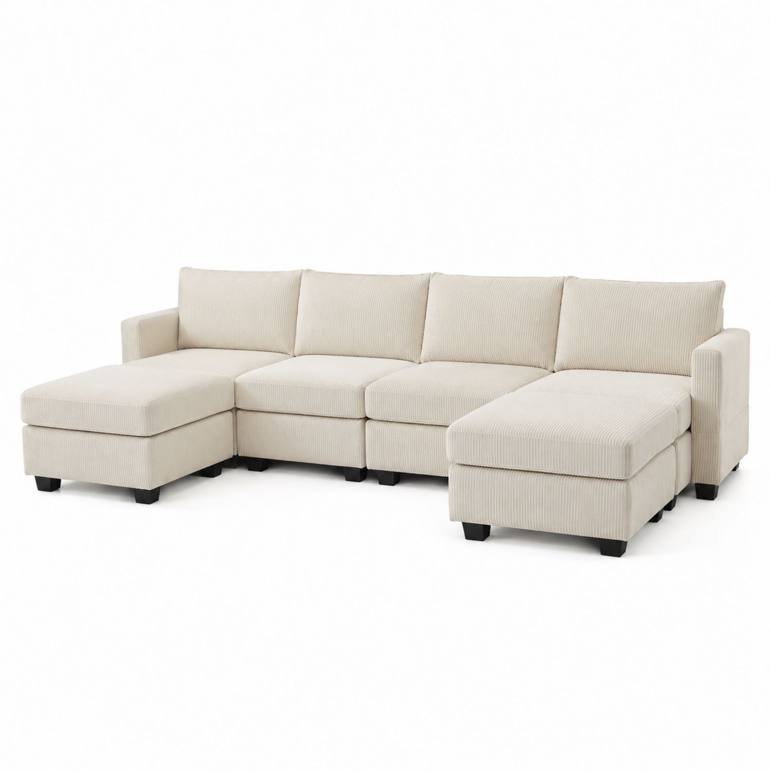 Canapé d'angle modulaire en velours côtelé Beige-solvirekan