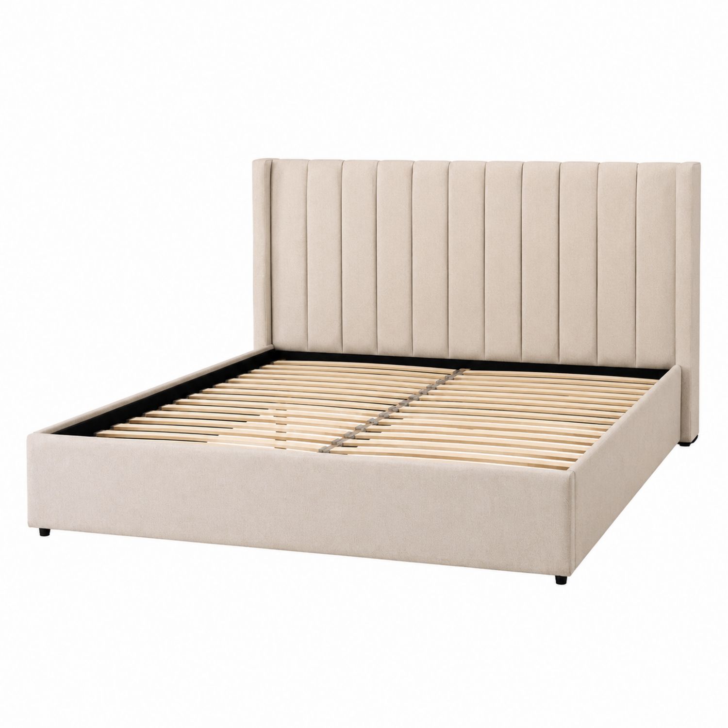 Lit double en bois et velours Beige 160x200 cm-solvirekan