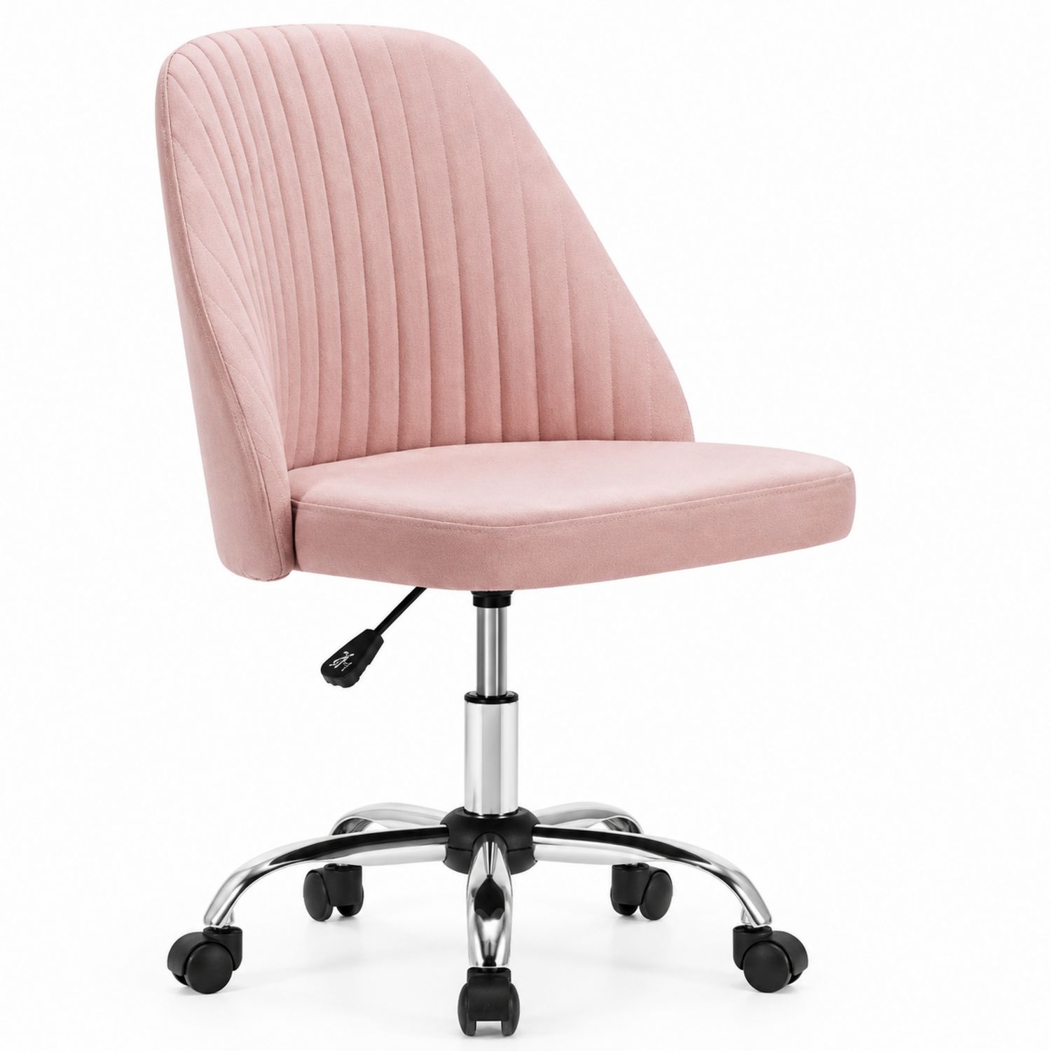 Chaise de bureau en velours, hauteur ajustable, Rose-solvirekan