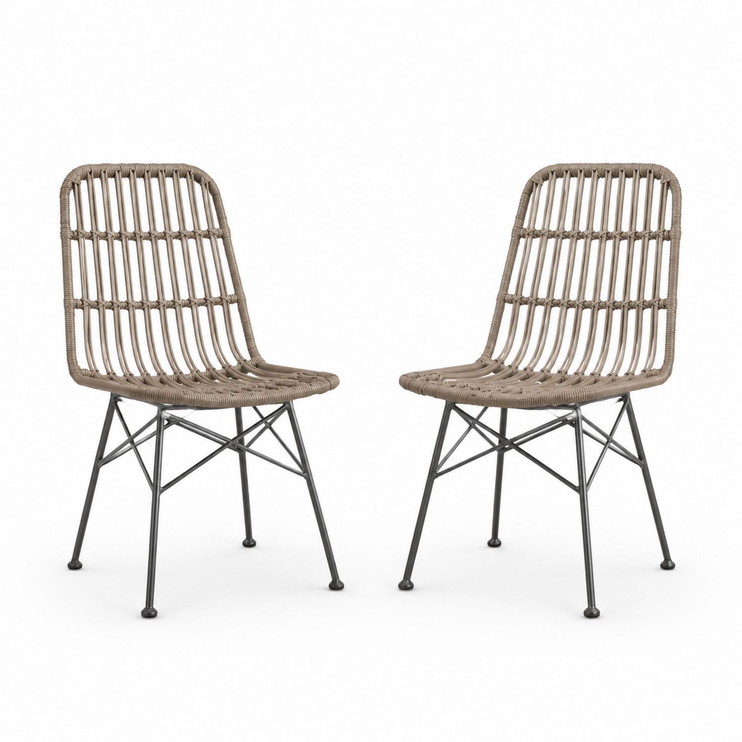 Lot de 2 chaises en rotin synthétique et acier, 84 cm, Beige-solvirekan