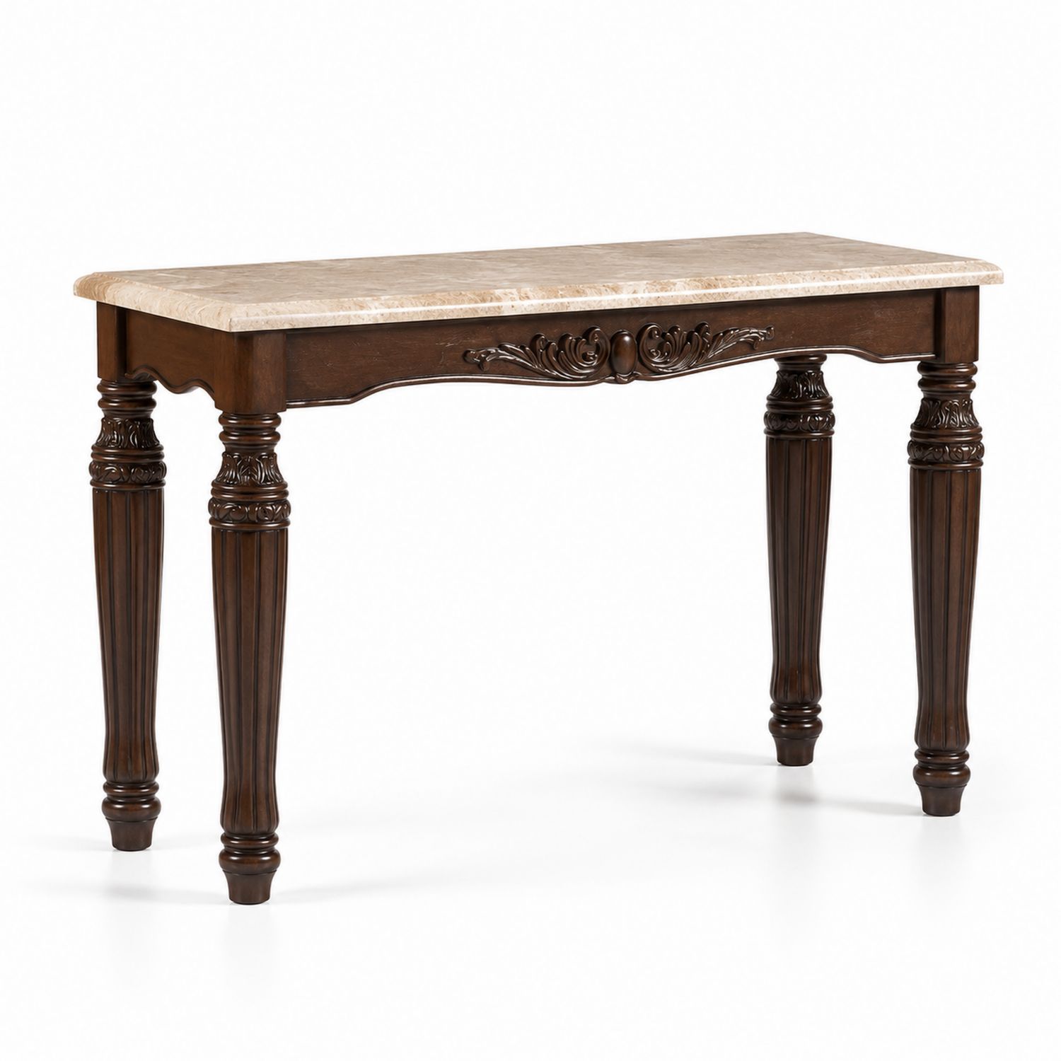 Console en bois avec plateau en marbre crème-solvirekan