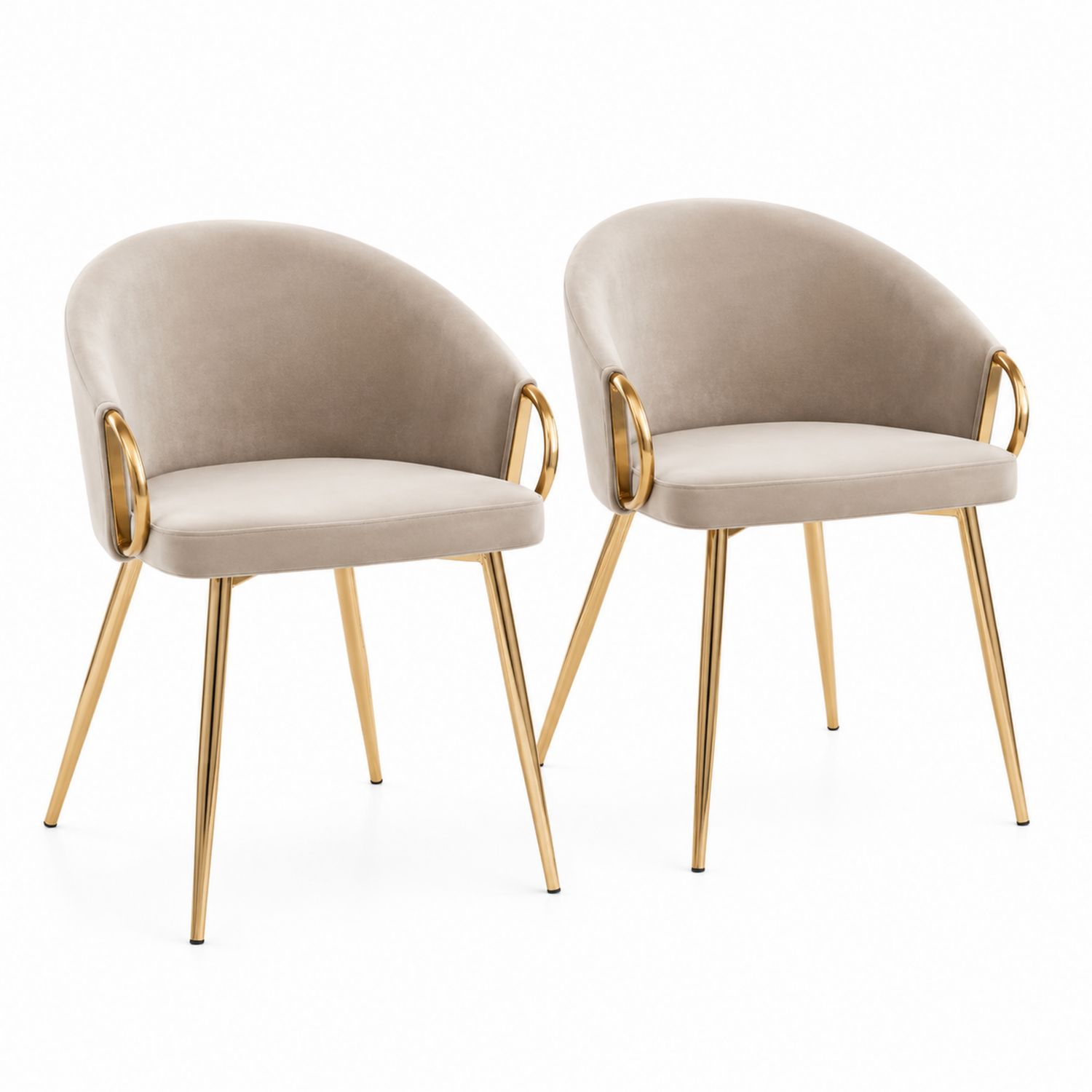 Paire de Chaises en Velours Beige avec Pieds en Métal Doré-solvirekan