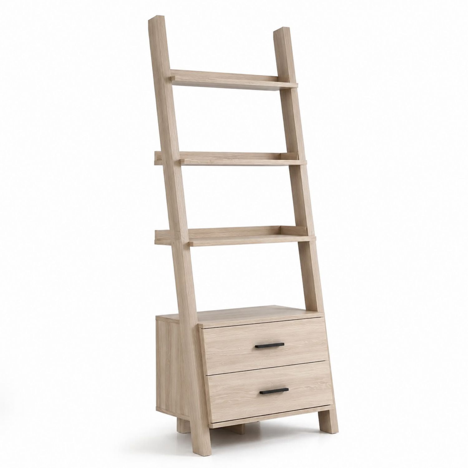 Étagère échelle en bois de chêne avec tiroirs et 4 niveaux-solvirekan