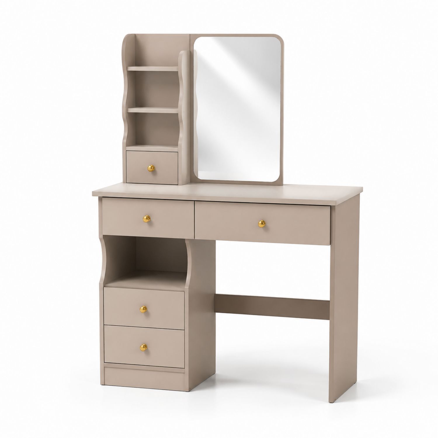 Coiffeuse en bois avec miroir et 4 tiroirs, Beige-solvirekan