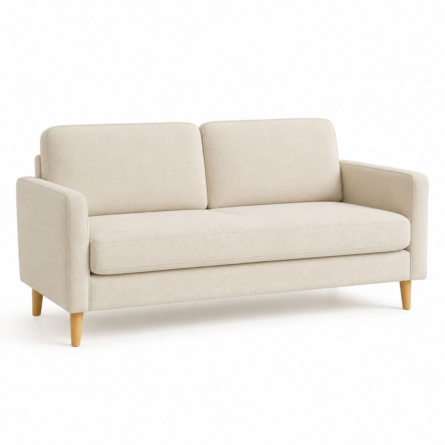Canapé deux places en bois et tissu beige-solvirekan
