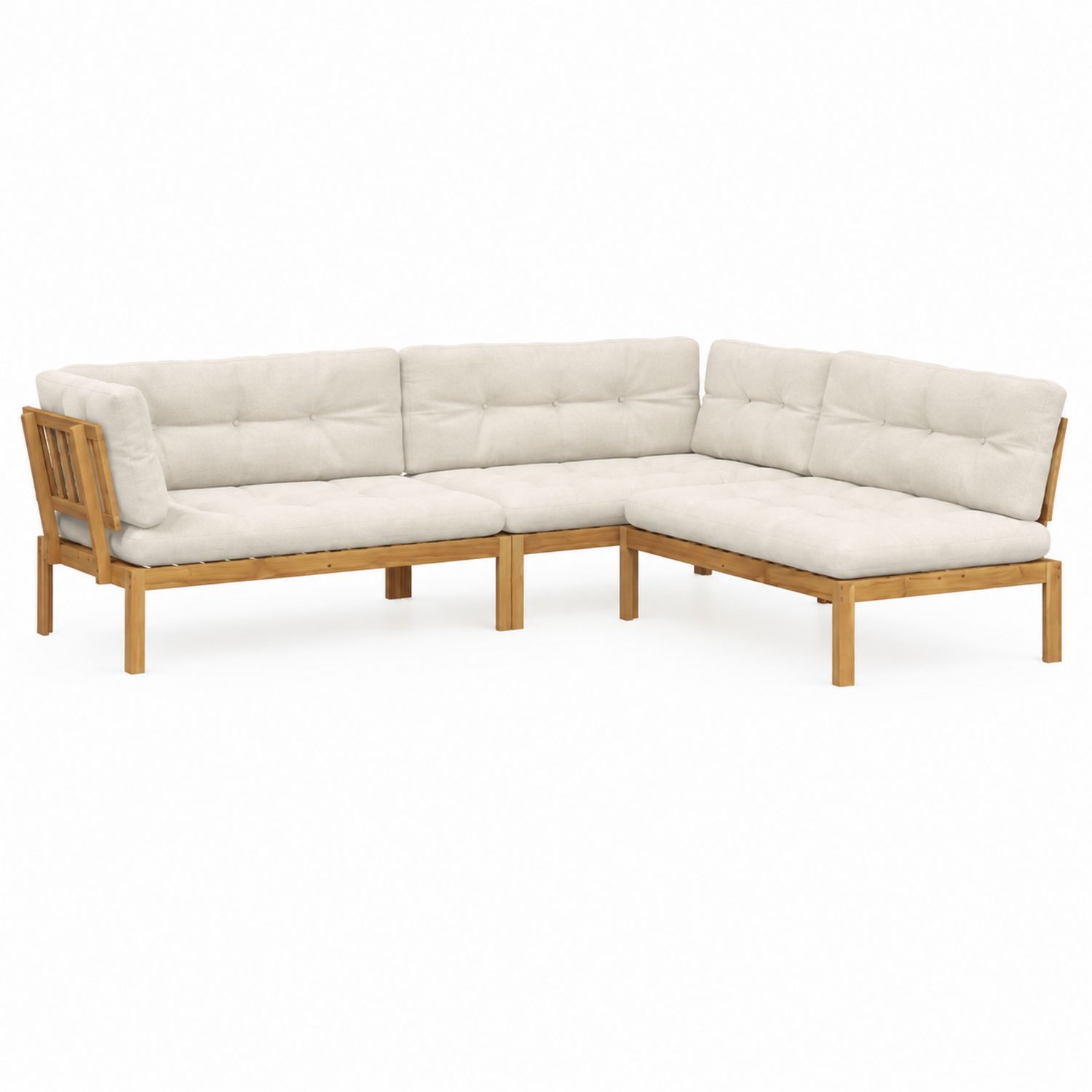 Canapé d'angle en bois d'acacia avec coussins en polyester Beige-solvirekan