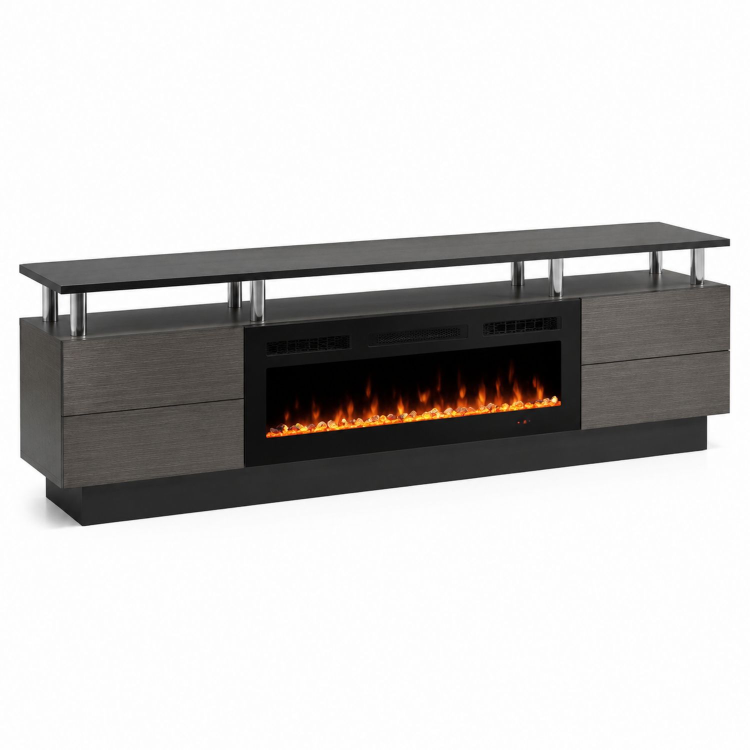 Meuble TV avec foyer électrique intégré en bois et métal 200 cm-solvirekan