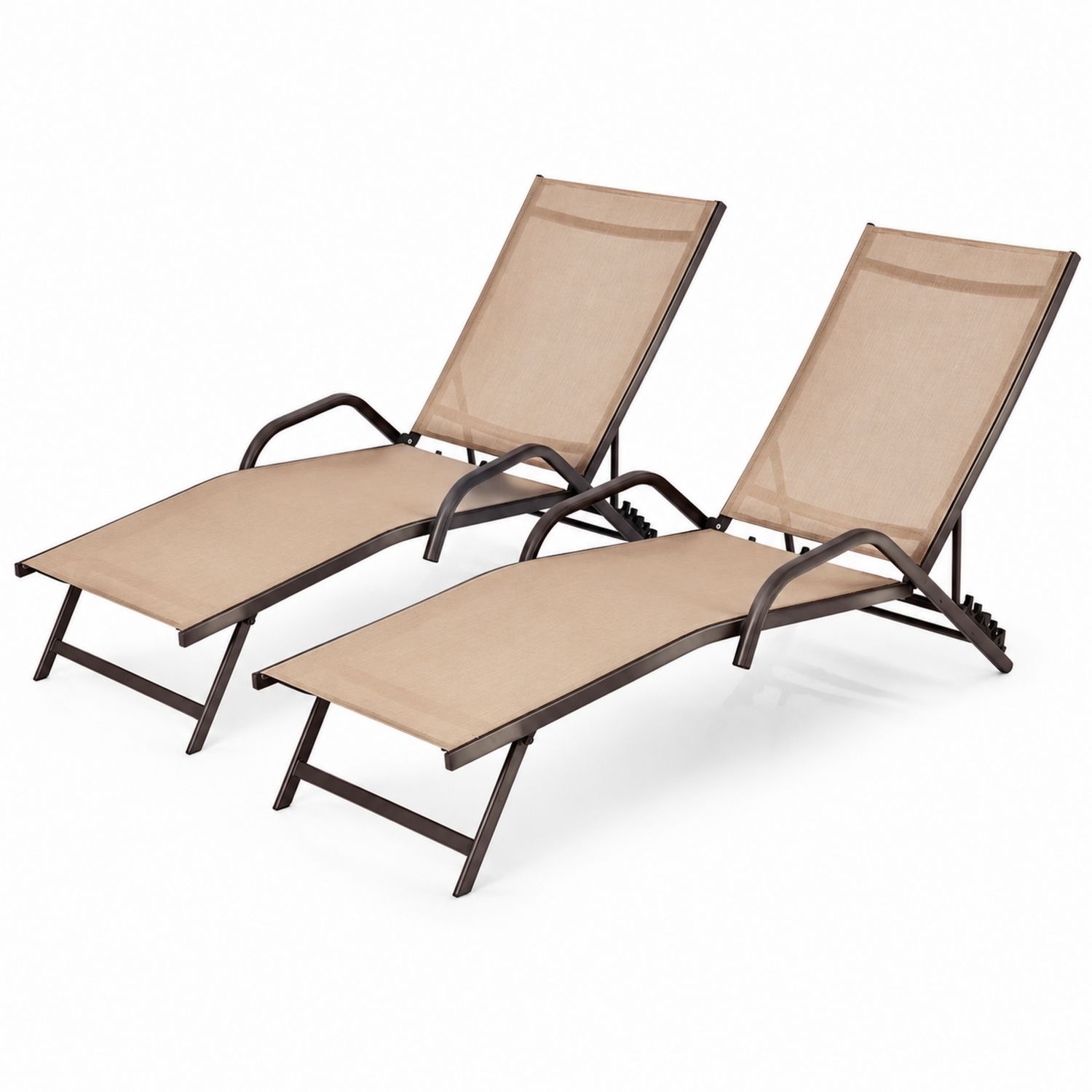 Lot de 2 Chaises Longues en Métal et Textilène Beige-solvirekan