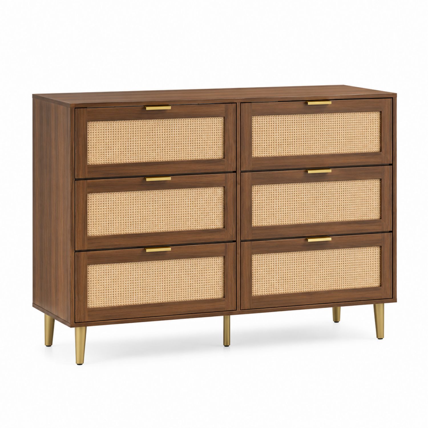 Commode en bois avec tiroirs en rotin-solvirekan