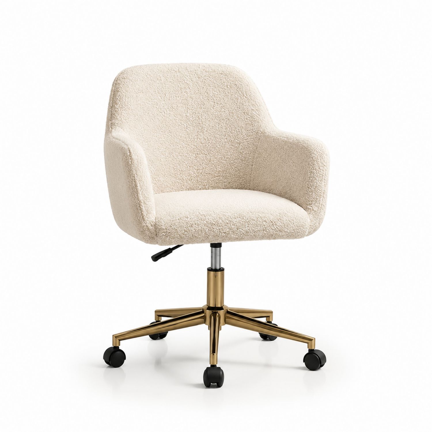 Chaise de bureau pivotante en métal et polyester Bouclé Beige-solvirekan
