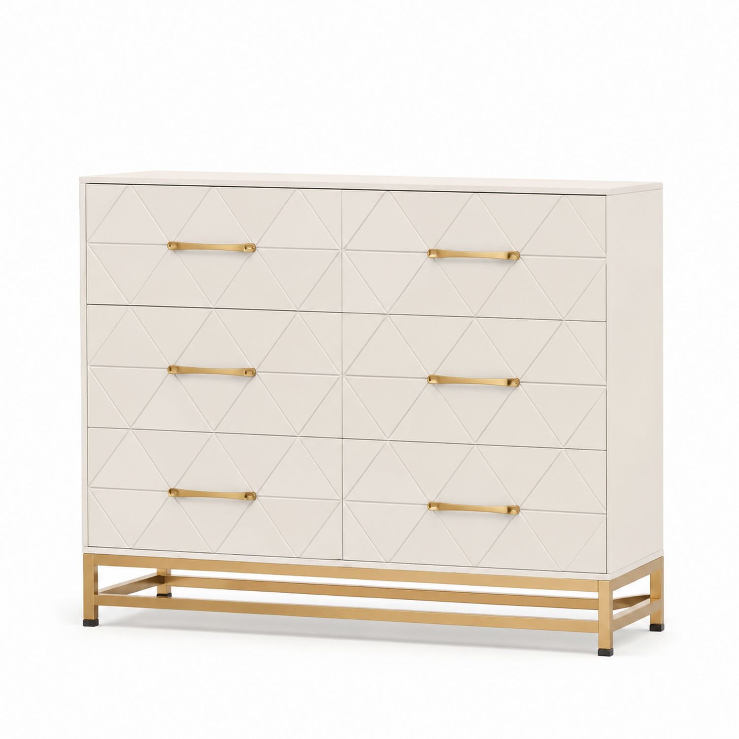 Commode 6 tiroirs MDF Blanc et Métal Doré-solvirekan