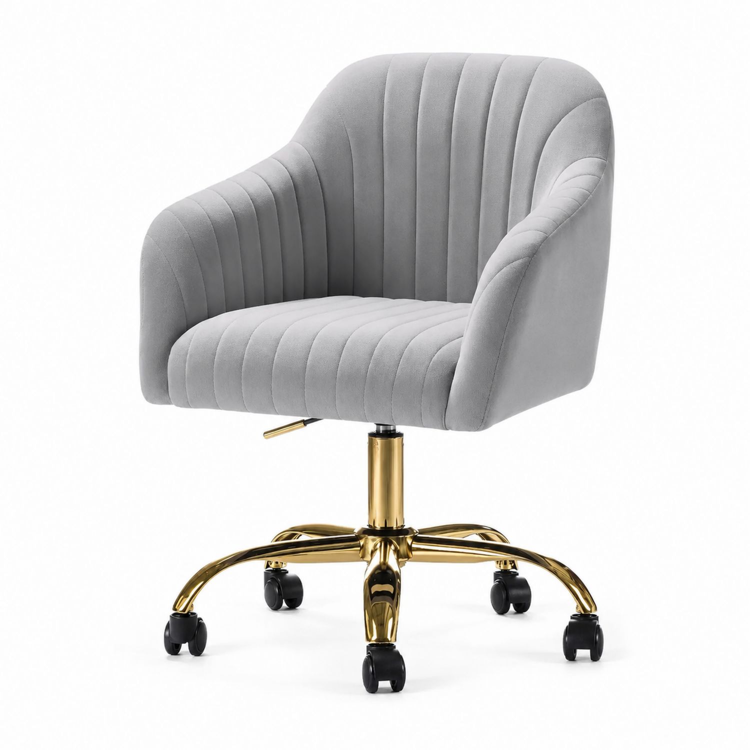 Chaise de bureau en velours gris avec piétement en métal doré-solvirekan