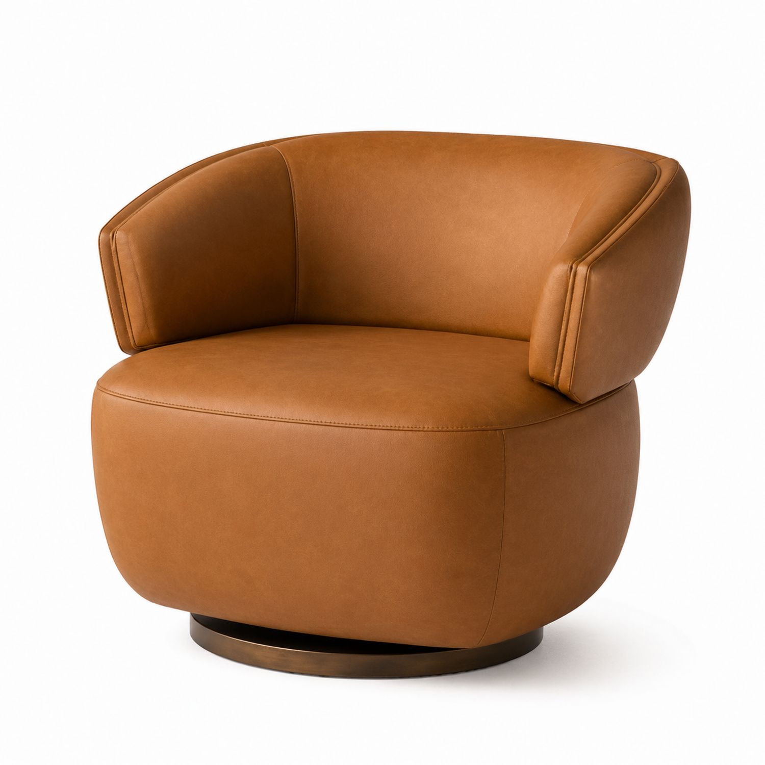 Fauteuil pivotant en cuir marron avec base en métal-solvirekan