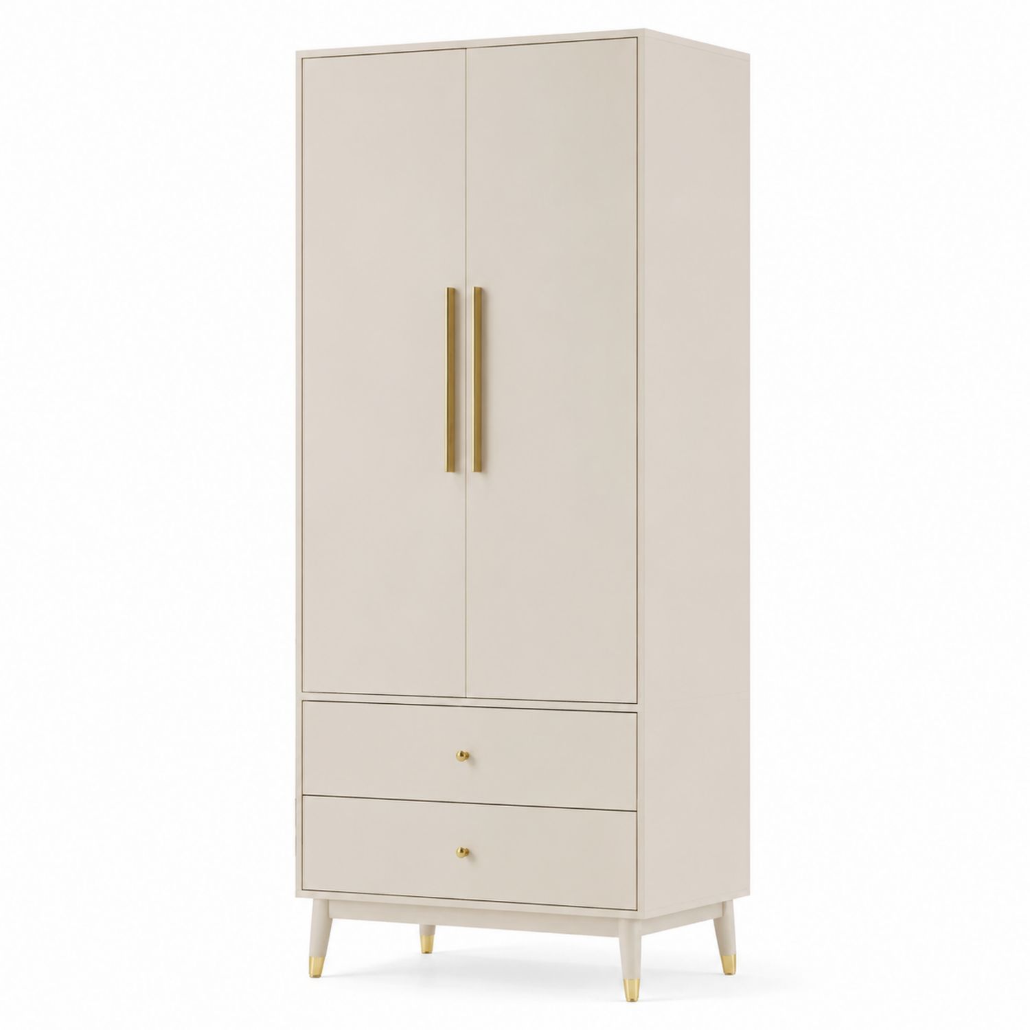 Armoire haute en bois avec 2 portes et 2 tiroirs beige-solvirekan