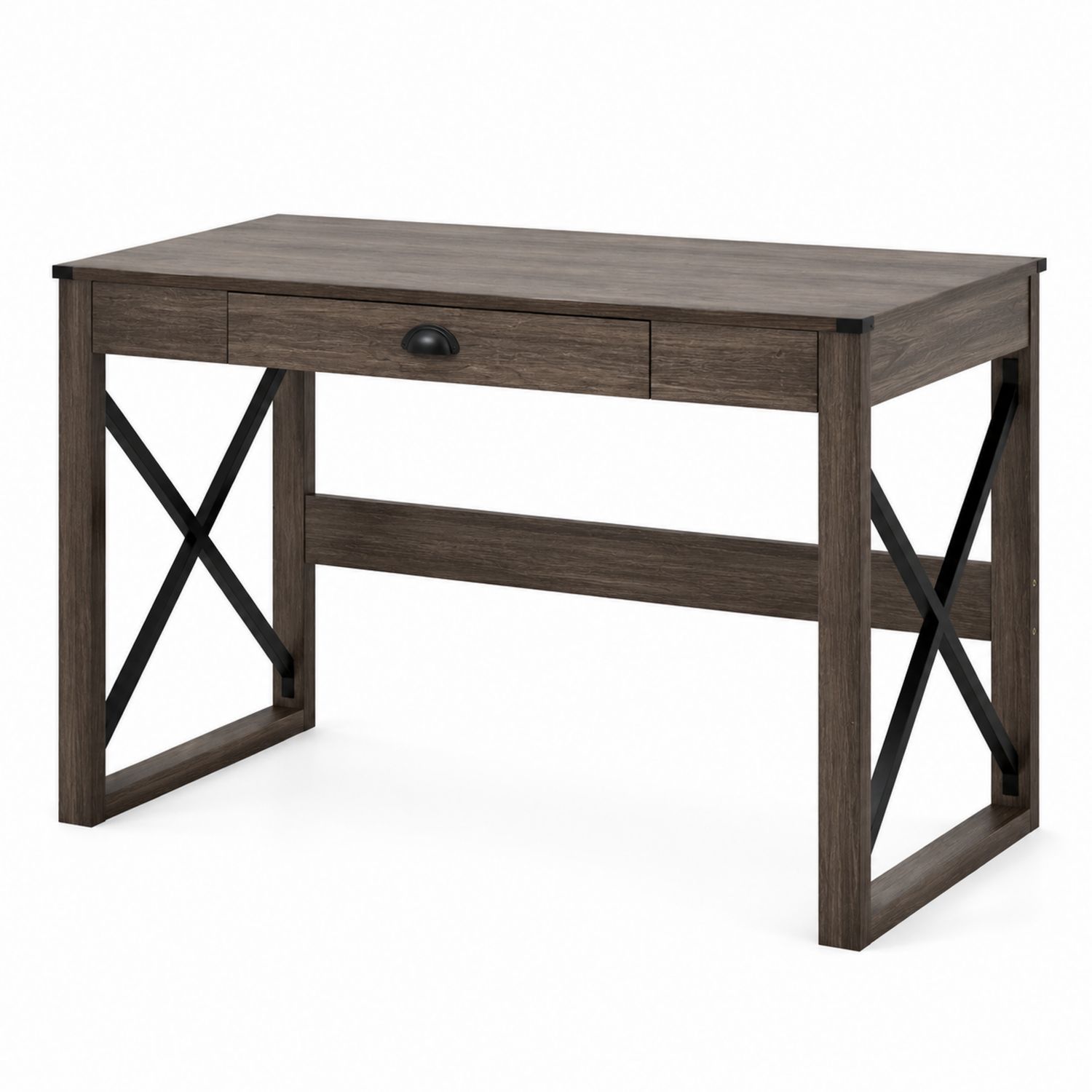Bureau rectangulaire en bois et métal avec tiroir Marron 120x60x75 cm-solvirekan