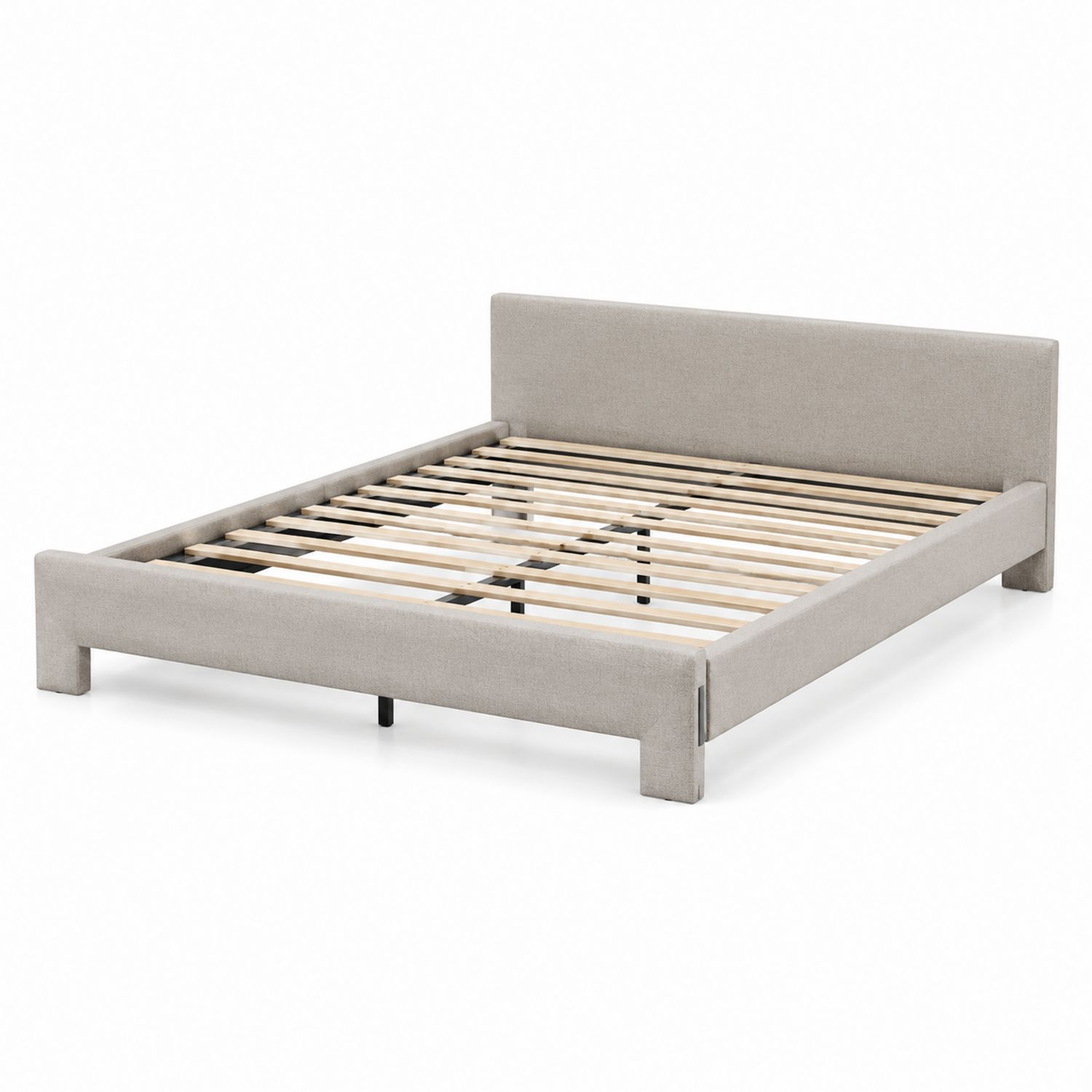 Lit double en bois avec revêtement en tissu gris 160x200 cm-solvirekan