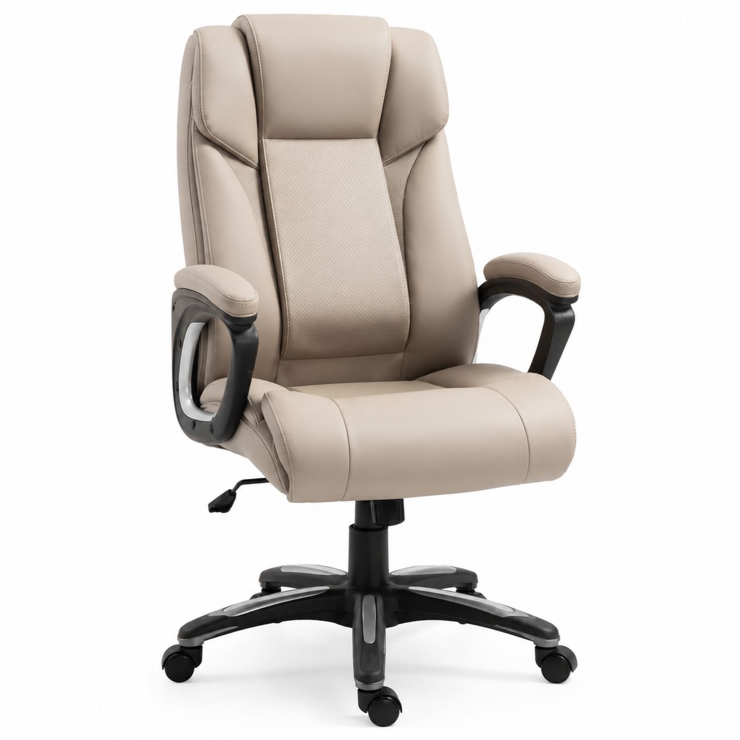 Chaise de bureau en cuir beige avec accoudoirs et base pivotante-solvirekan