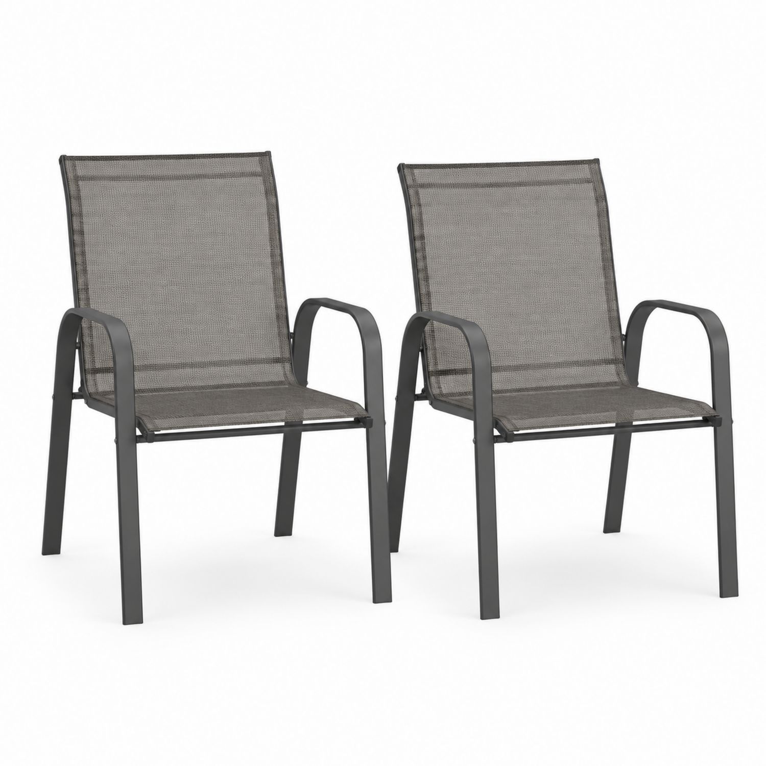Lot de 2 chaises d'extérieur en métal et textilène gris-solvirekan