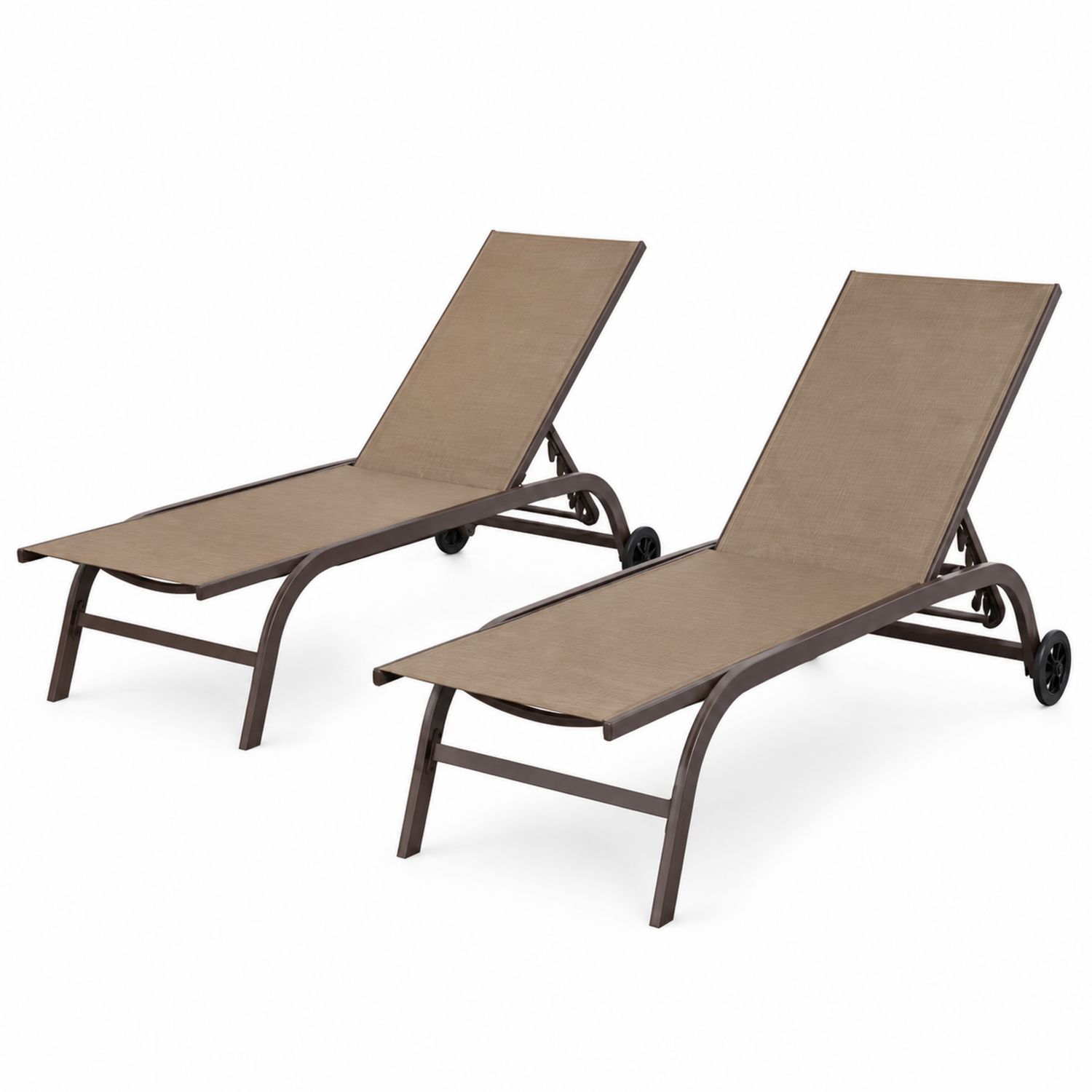 Lot de 2 chaises longues réglables en aluminium et textilène Brun-solvirekan