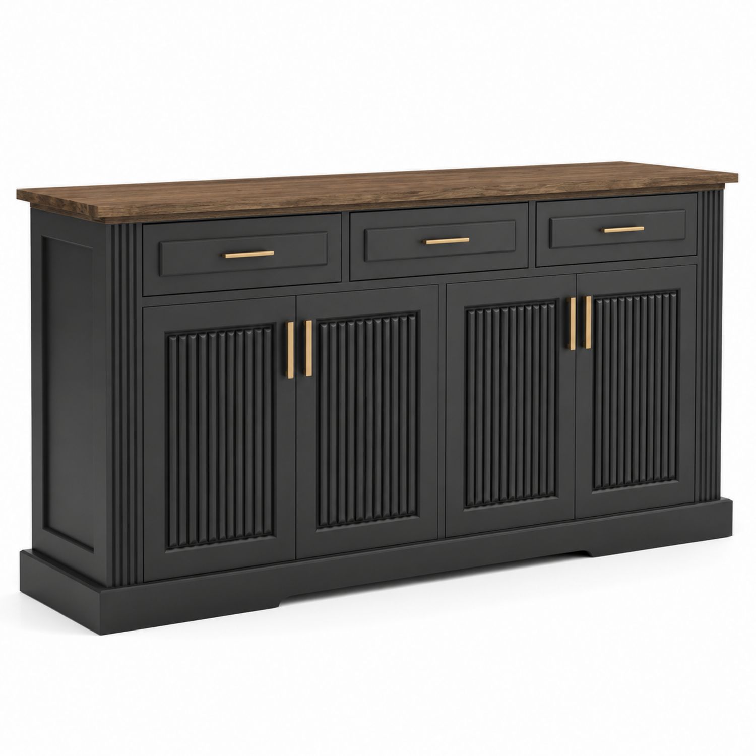 Buffet en bois noir avec poignées en métal, 180x85x45 cm-solvirekan