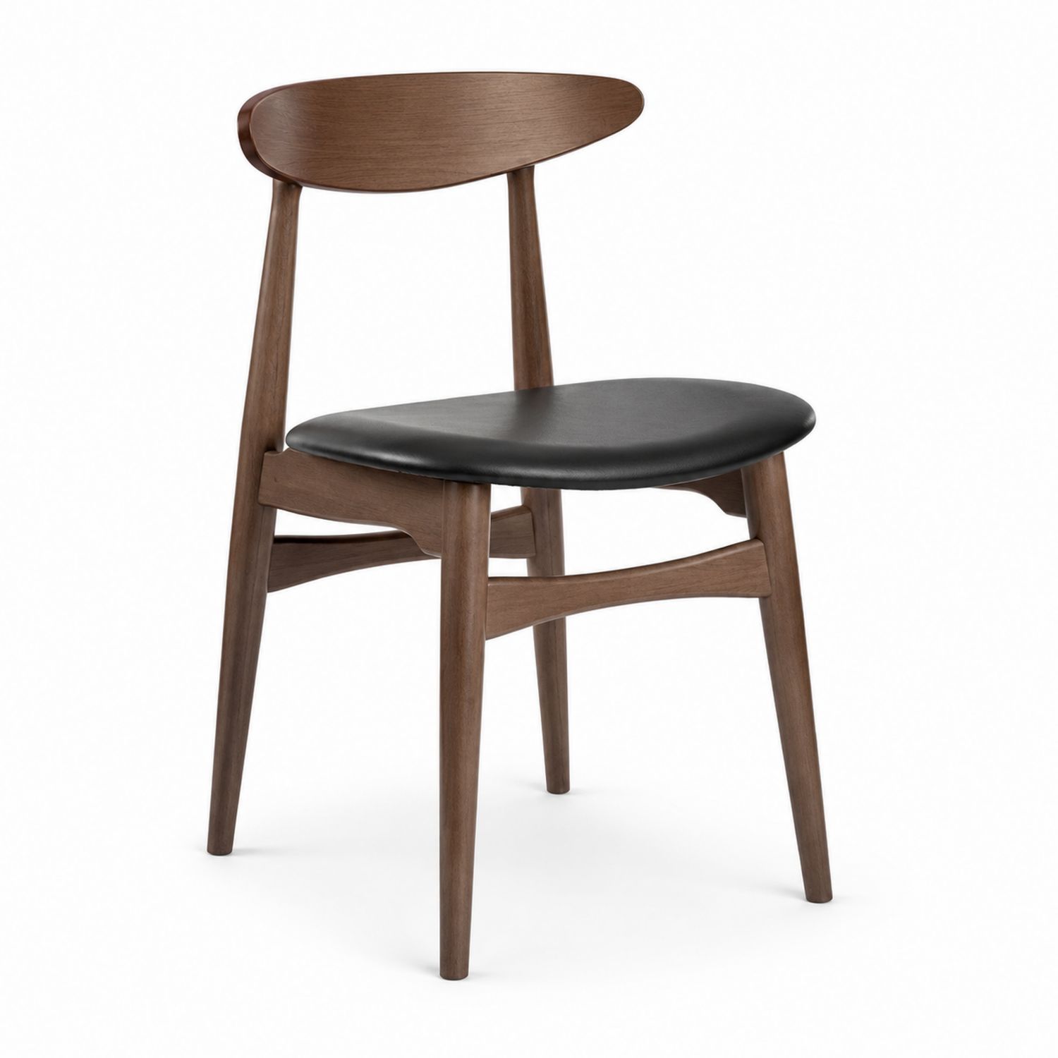 Chaise en bois avec assise en cuir synthétique noir-solvirekan
