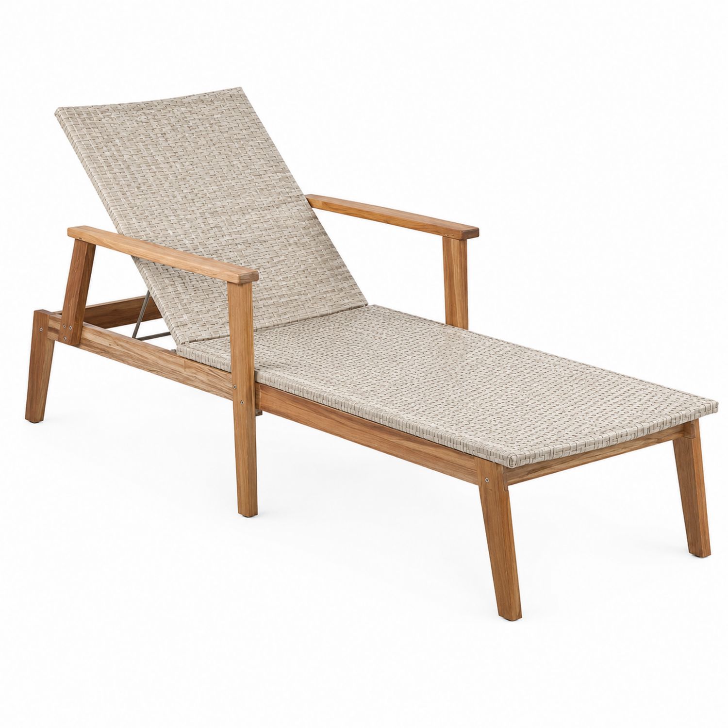 Chaise longue en bois et rotin beige 200x65x30 cm-solvirekan