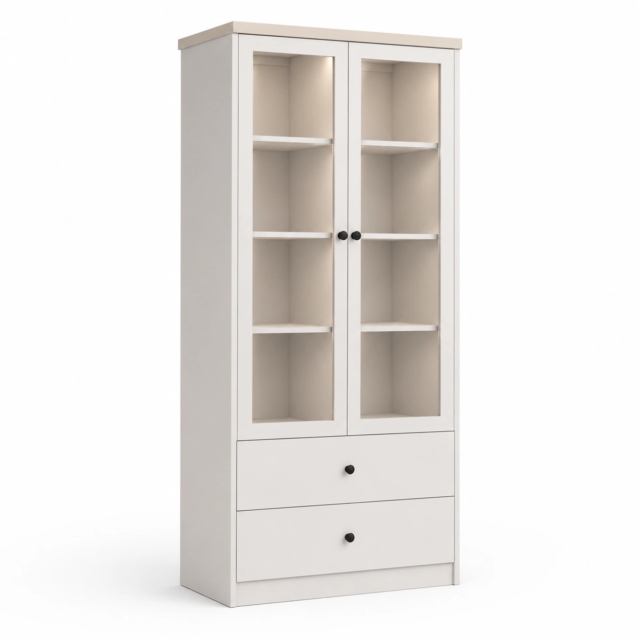 Vitrina alta con puertas de vidrio y cajones-AnvoraLiving