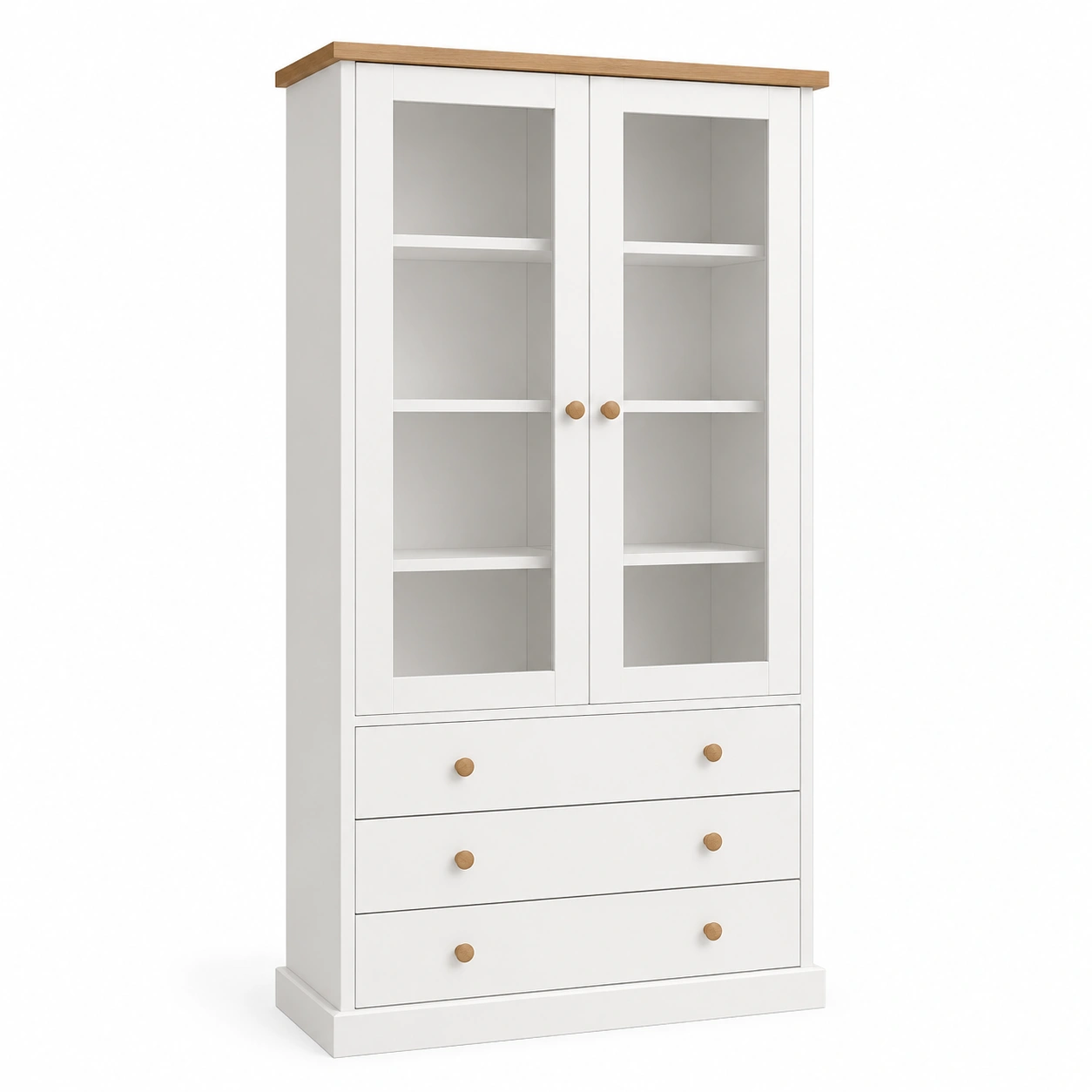 Vitrina con puertas de vidrio y tres cajones-AnvoraLiving