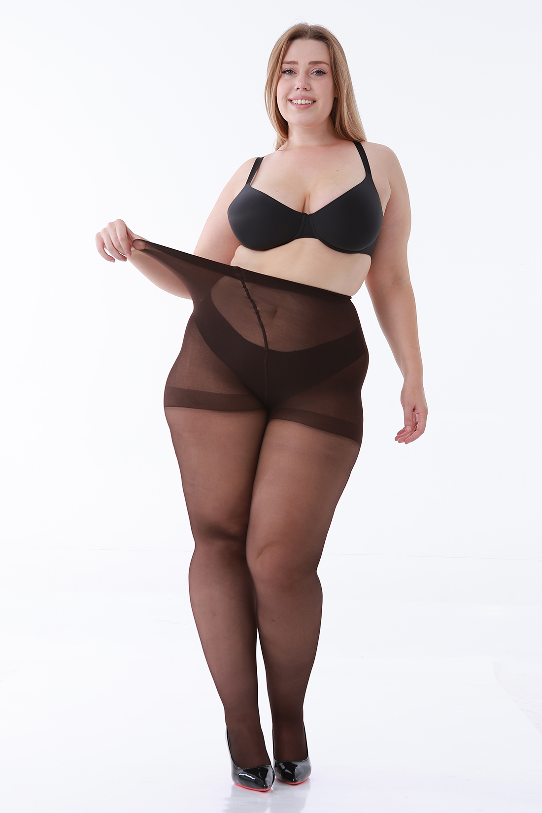 Plus Size Pantyhose for Women – 30D Ultra-Sheer Control Top Tights Reinforced Toe