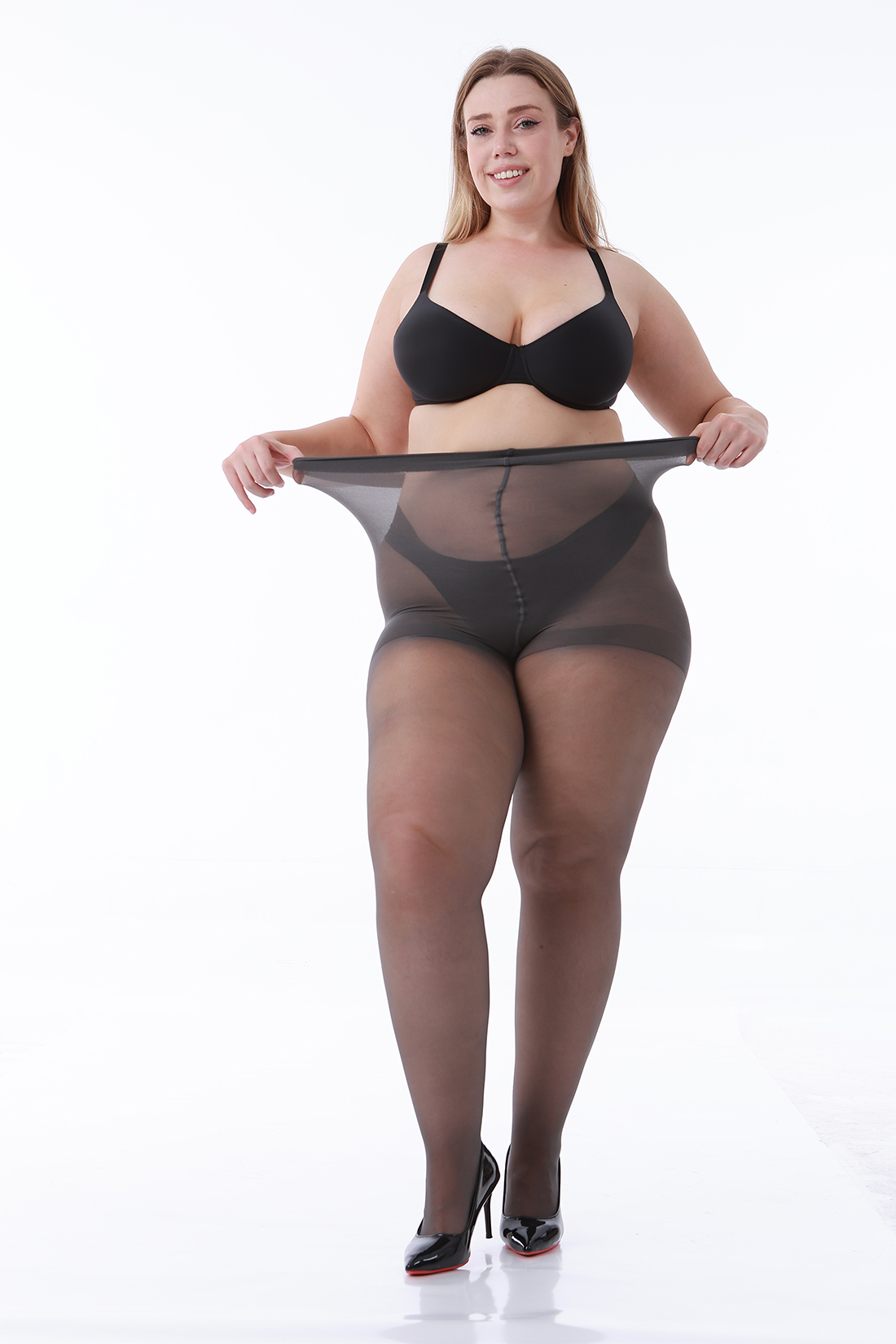 Plus Size Pantyhose for Women – 30D Ultra-Sheer Control Top Tights Reinforced Toe