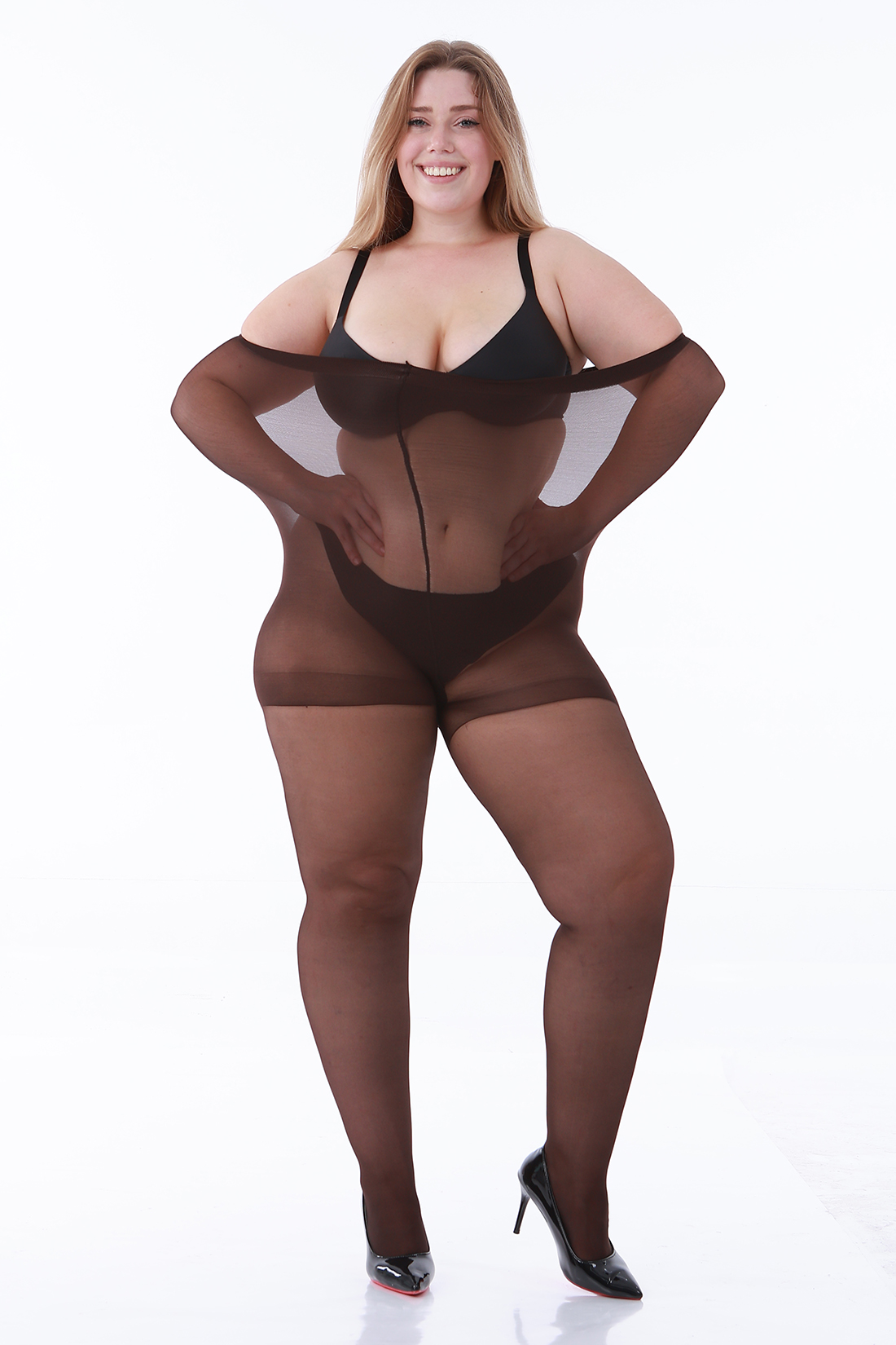 Plus Size Pantyhose for Women – 30D Ultra-Sheer Control Top Tights Reinforced Toe