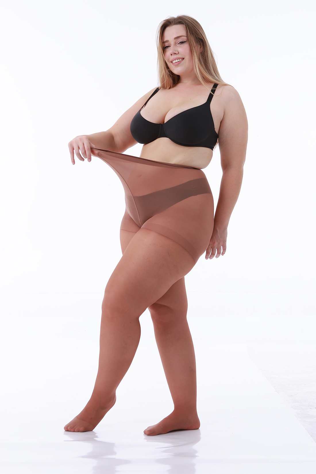 Plus Size Pantyhose for Women – 30D Ultra-Sheer Control Top Tights Reinforced Toe
