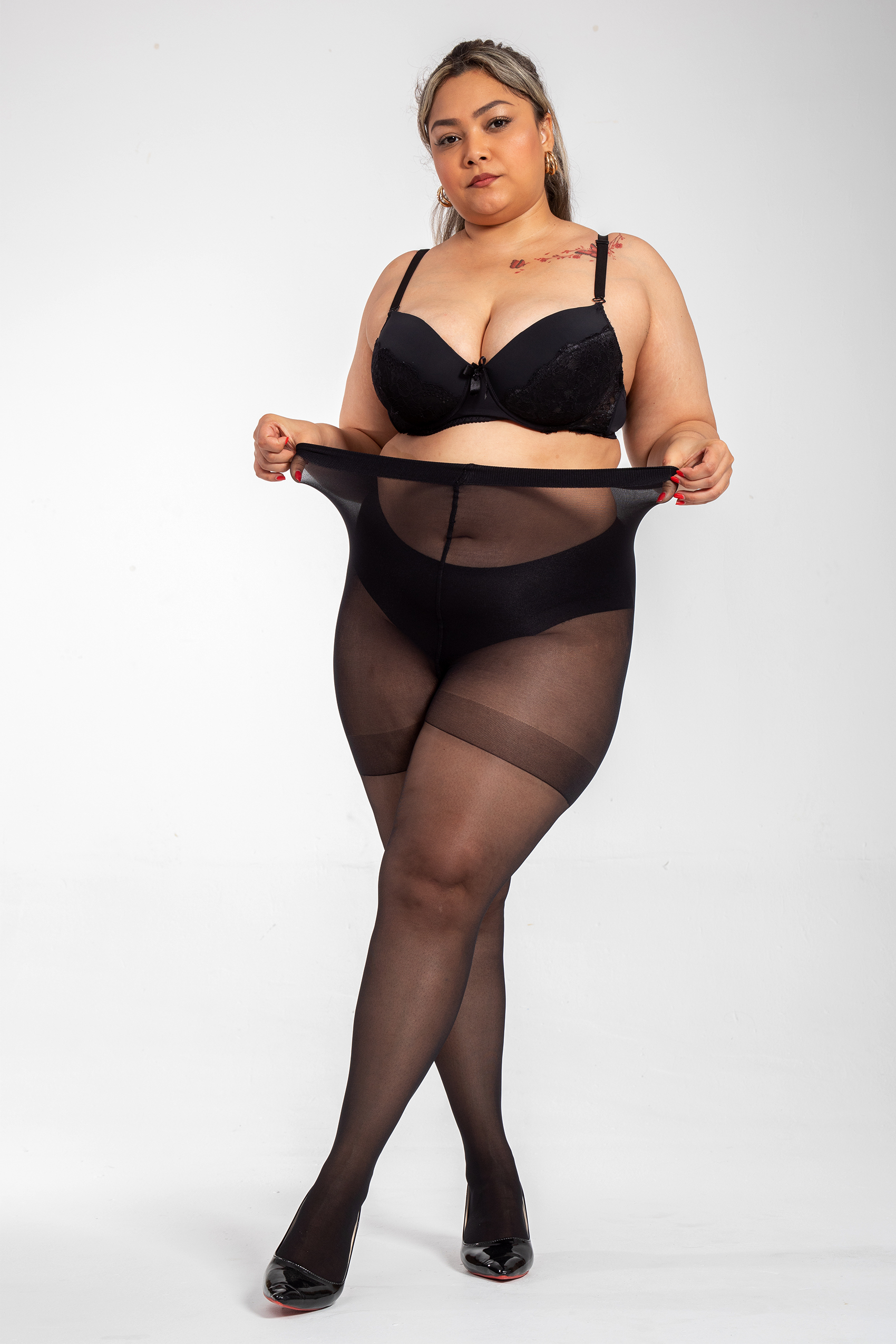 3 Pairs Women's Plus Size Sheer Tights  Control top Pantyhose With Reinforced Toes