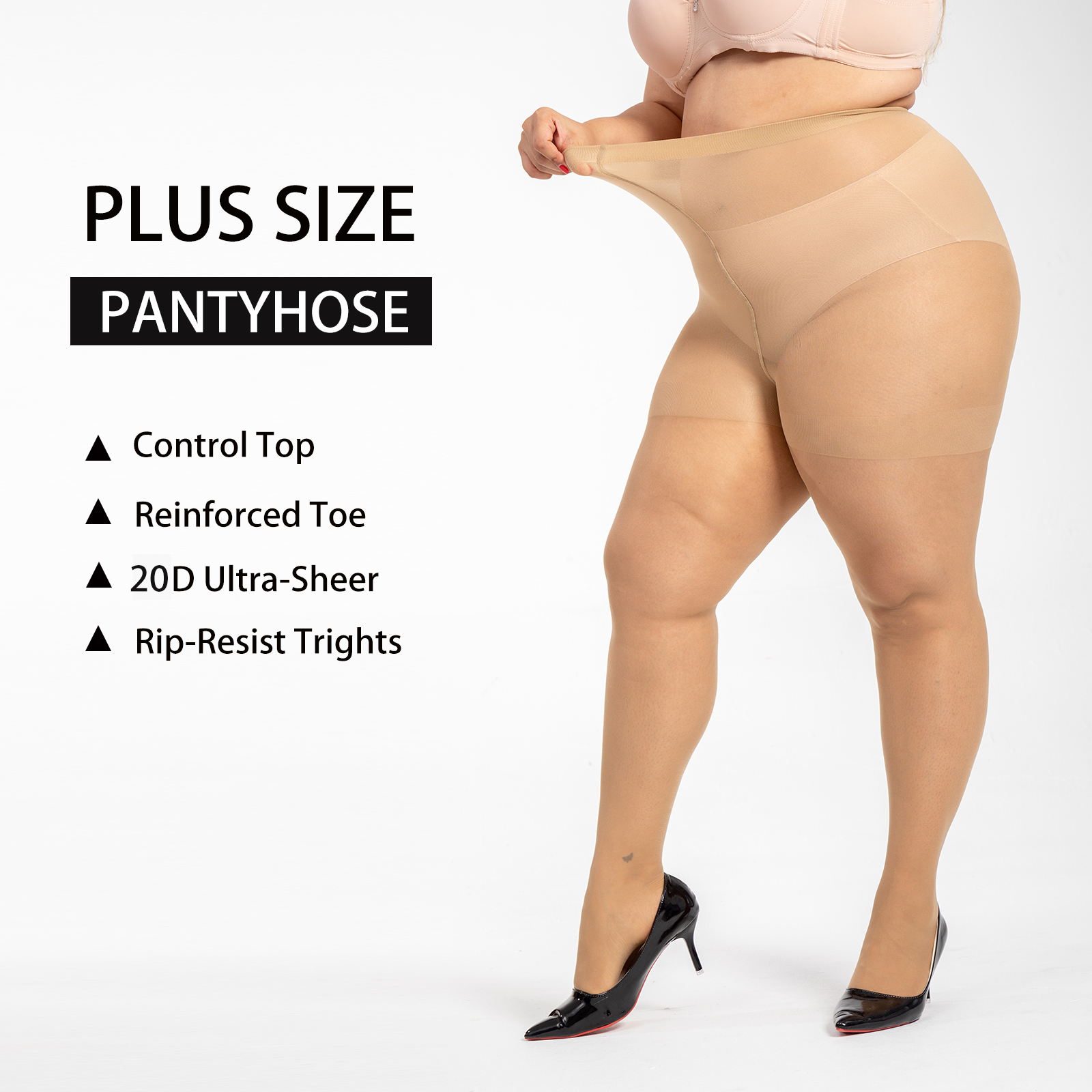 2 Pairs Plus Size Pantyhose for Women – Rip-Resist Sheer Tights