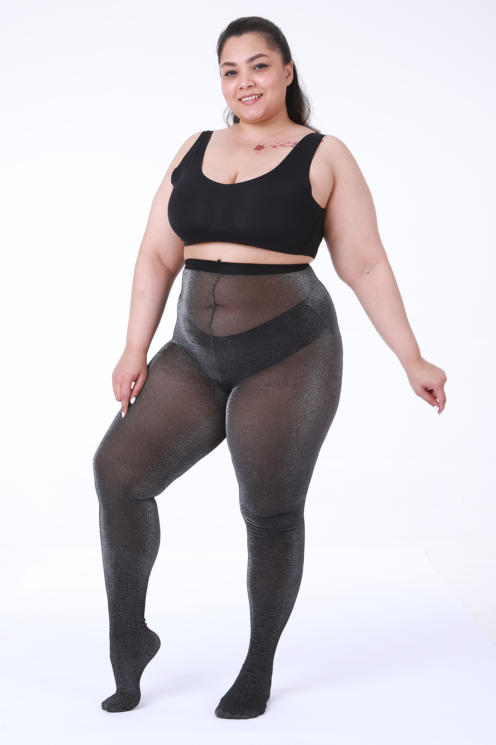 2 Pairs Women's Glitter Patterned Tights, Sequin Fringe Shiny Plus Size Pantyhose