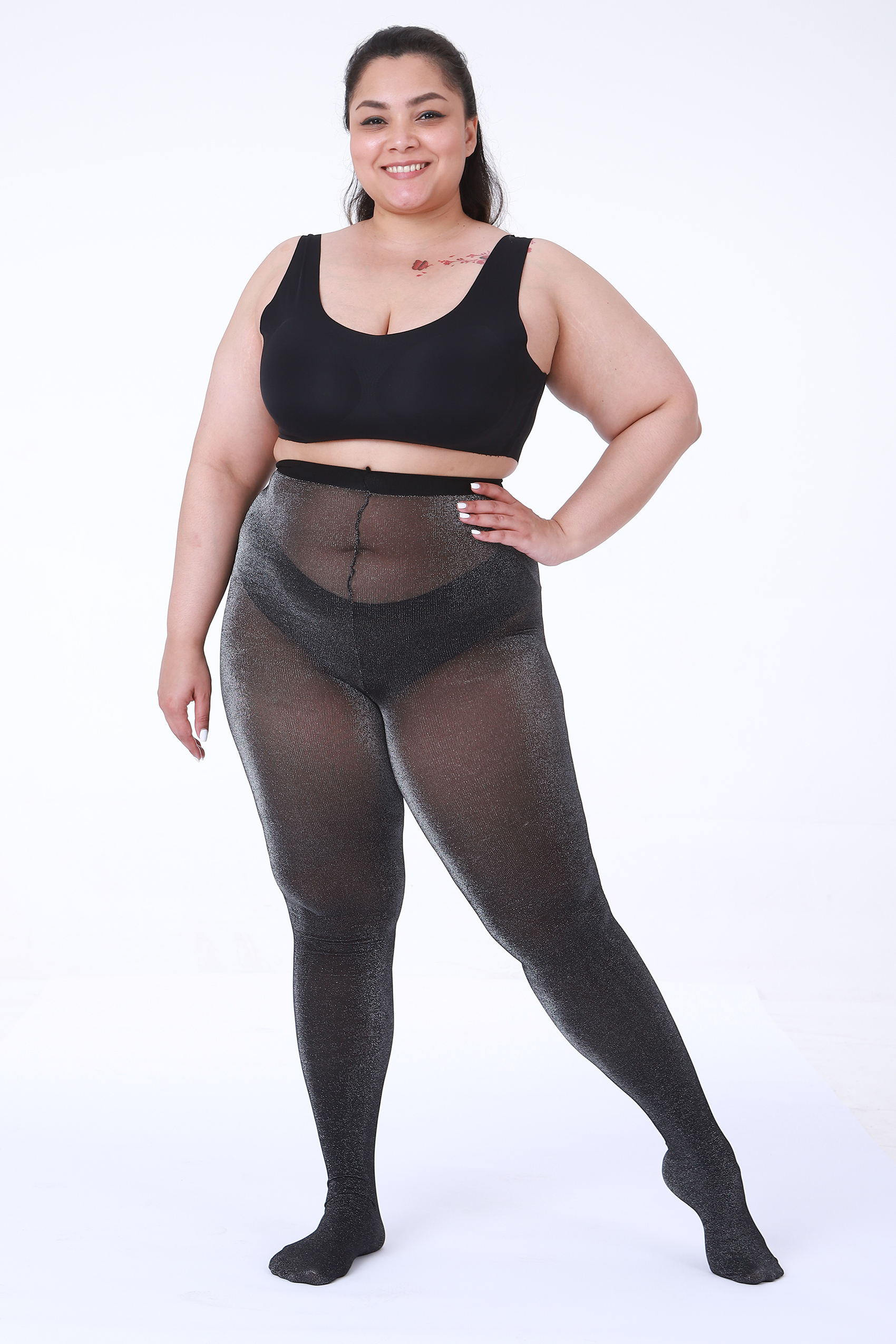 2 Pairs Women's Glitter Patterned Tights, Sequin Fringe Shiny Plus Size Pantyhose