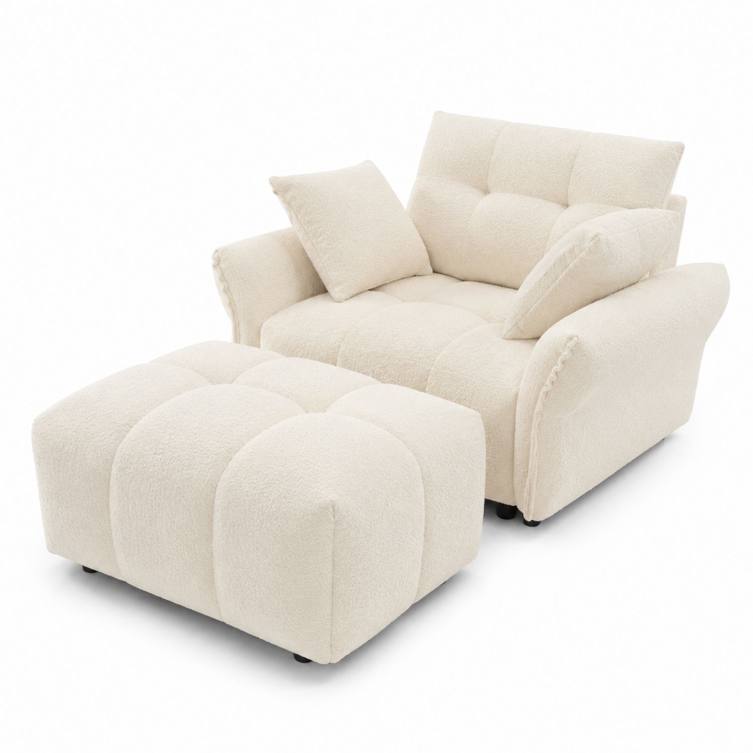Canapé en tissu bouclé beige avec repose-pieds-Xelvoriant
