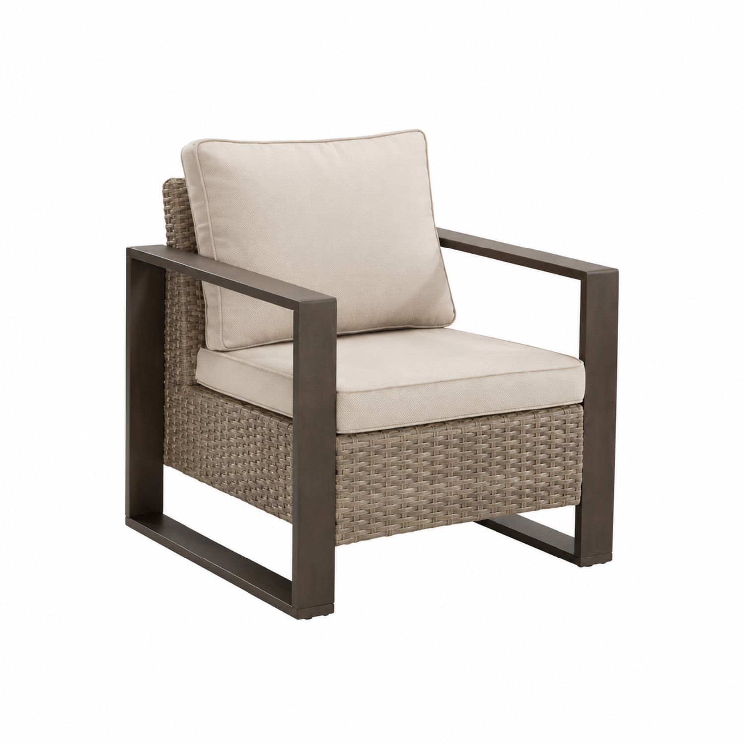 Fauteuil en aluminium et osier avec coussins beige-Xelvoriant