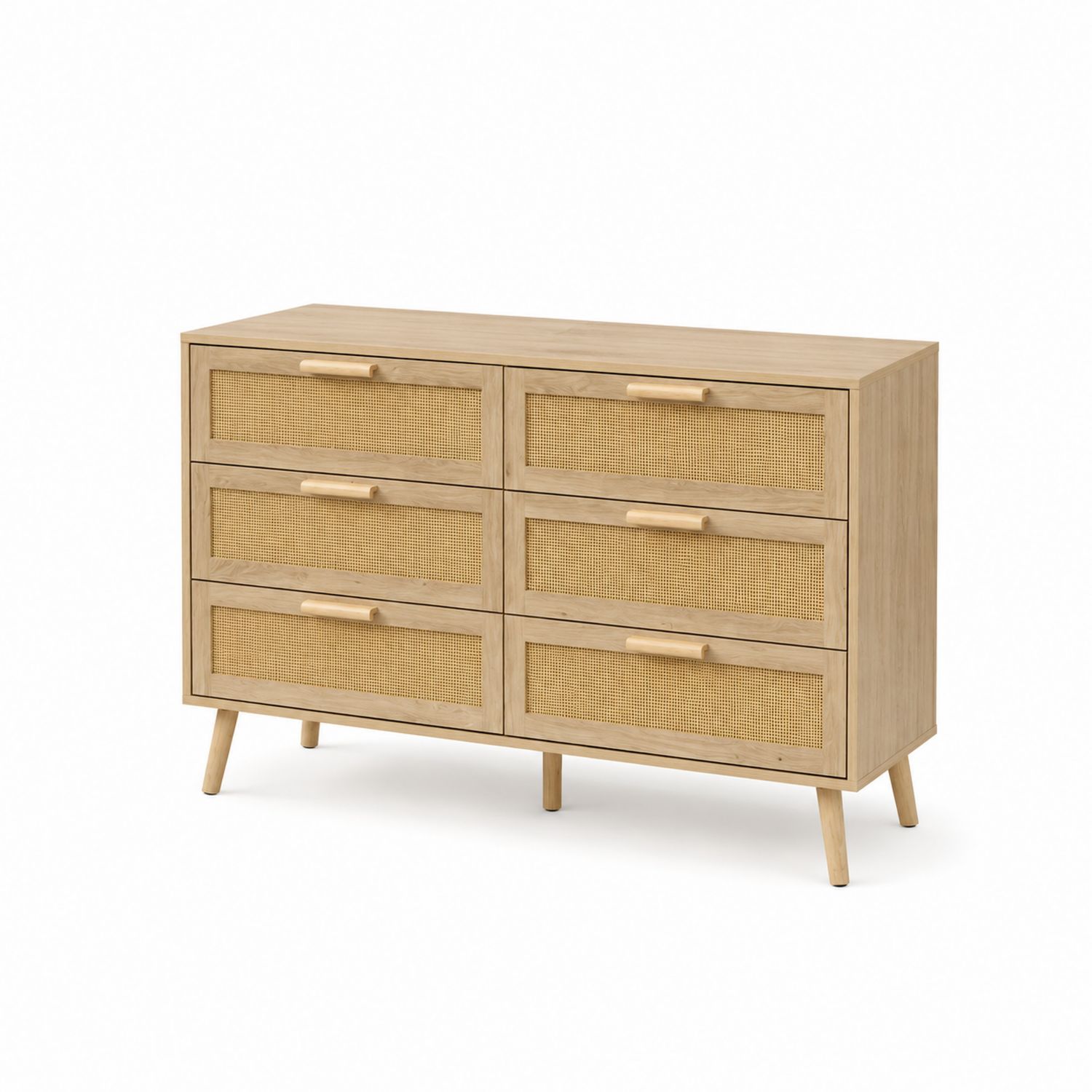 Commode en bois et rotin à 6 tiroirs avec finitions naturelles-Xelvoriant