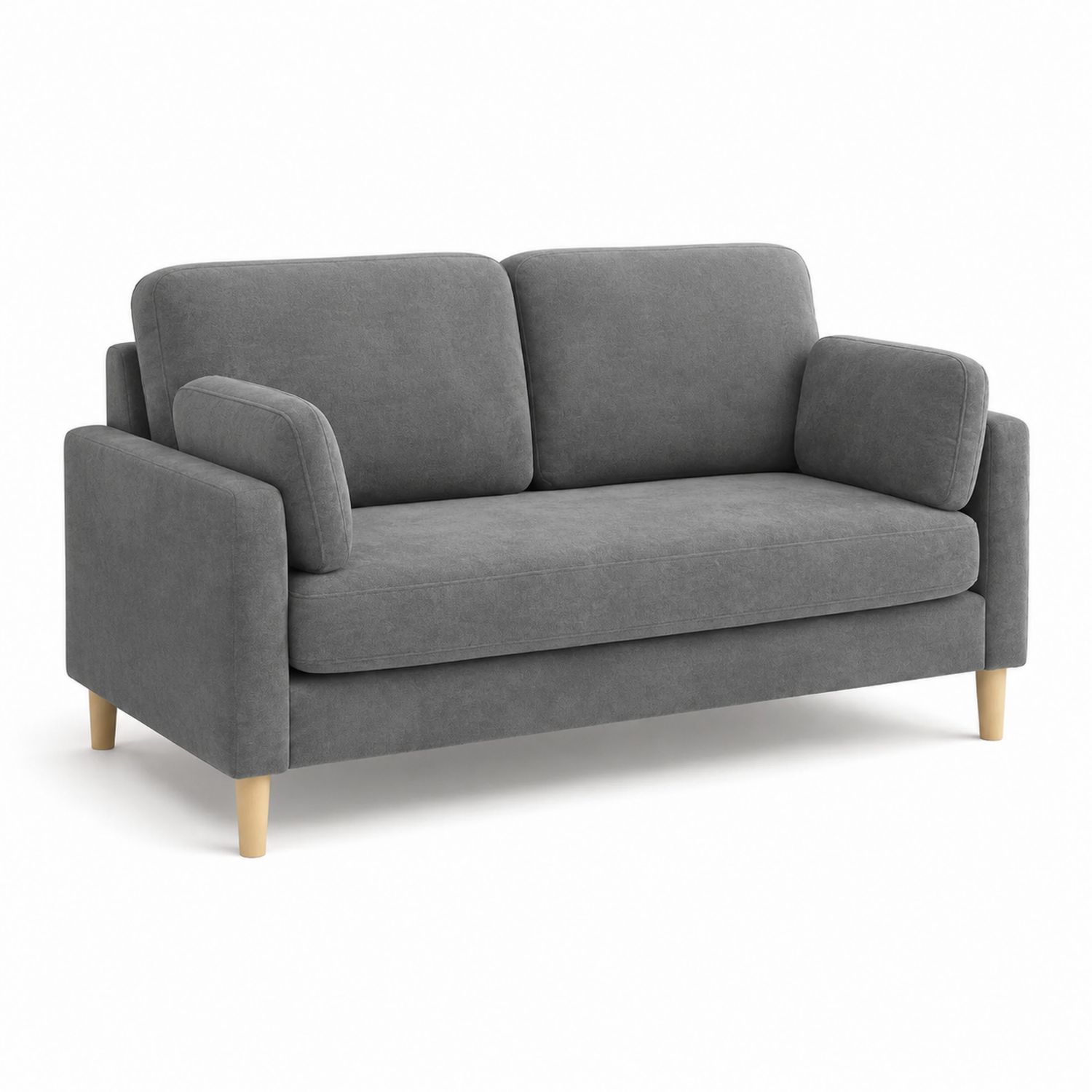 Canapé 2 places en tissu polyester gris avec pieds en bois-Xelvoriant