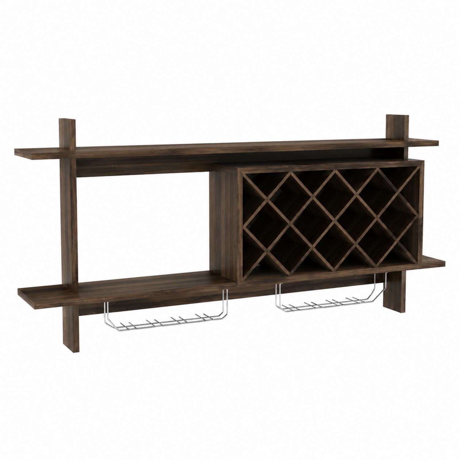 Étagère murale à vin en bois brun-Xelvoriant