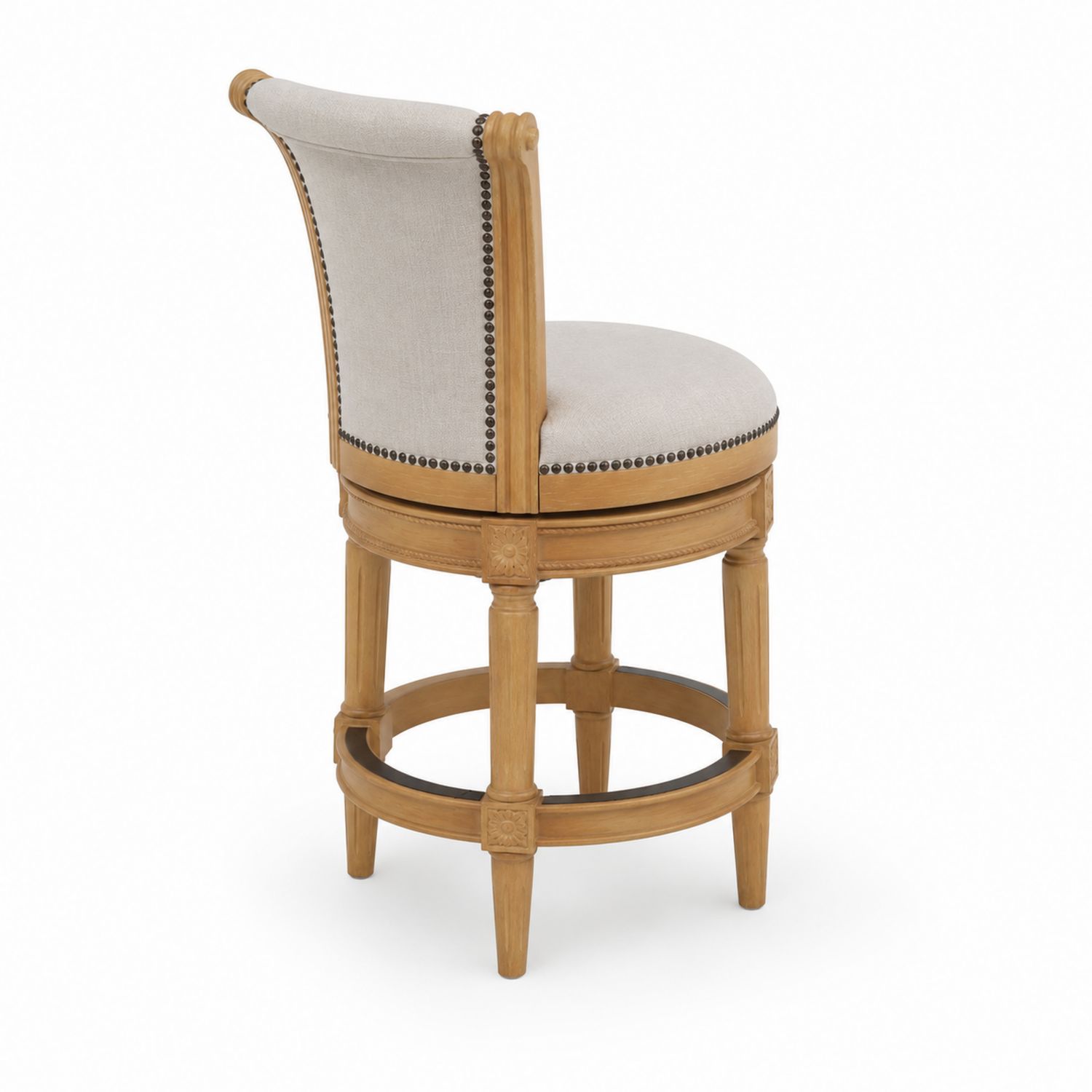 Tabouret de bar pivotant en chêne et tissu beige-Xelvoriant