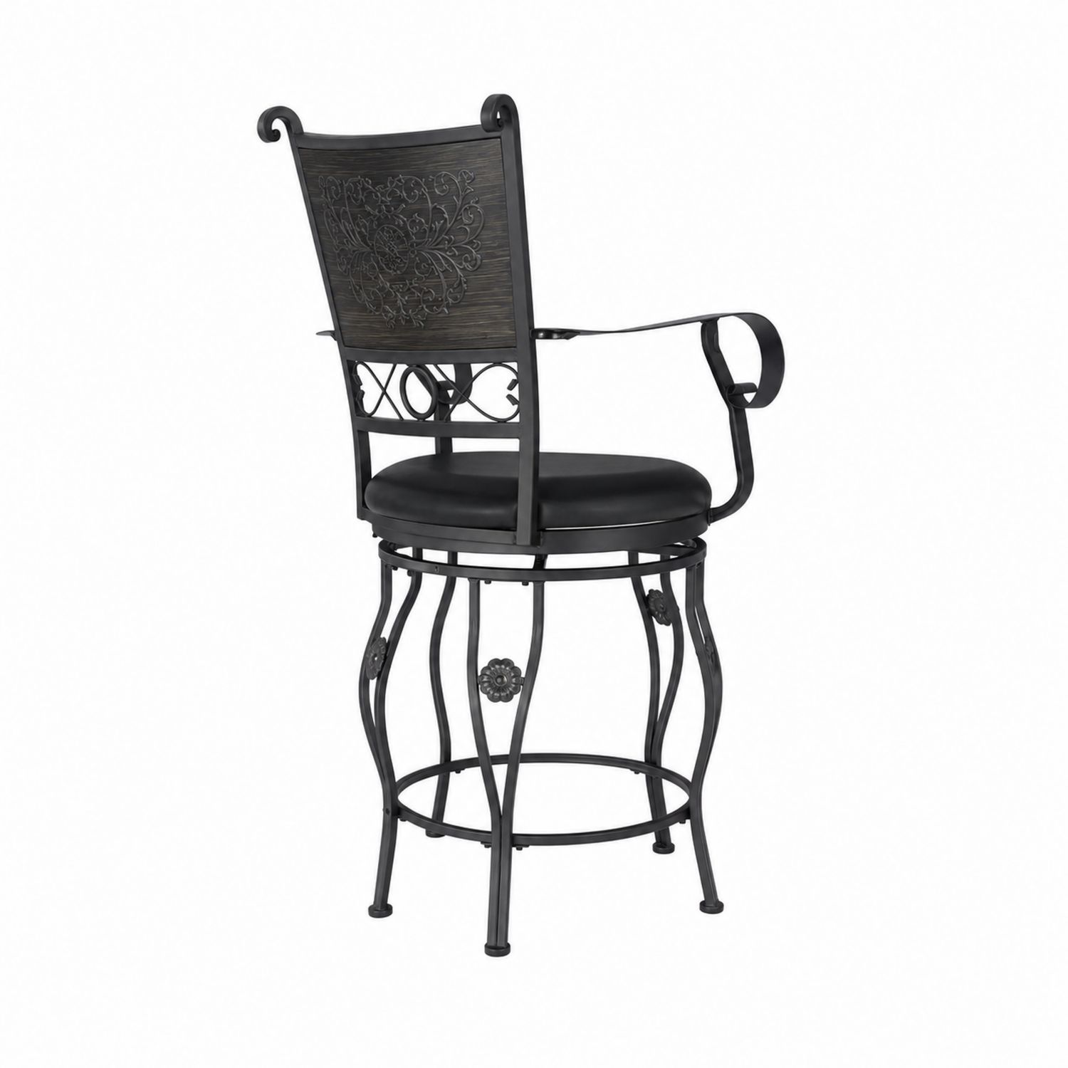 Tabouret de bar en métal noir avec dossier décoratif et siège en polyuréthane-Xelvoriant