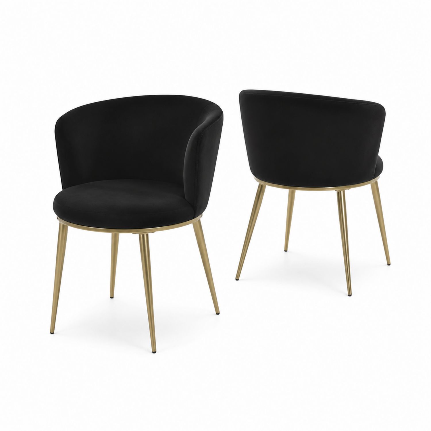 Ensemble de 2 chaises en velours noir avec pieds en métal doré-Xelvoriant